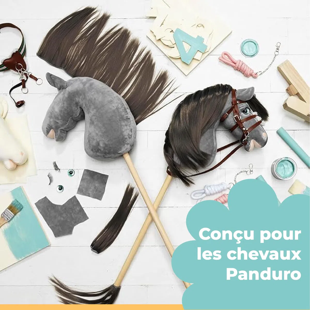 Panduro Hobby Horse Accessoires Bollard et Grackle Brides pour chevaux à branche, réglable, décoration élégante pour chevaux passe-temps - marron