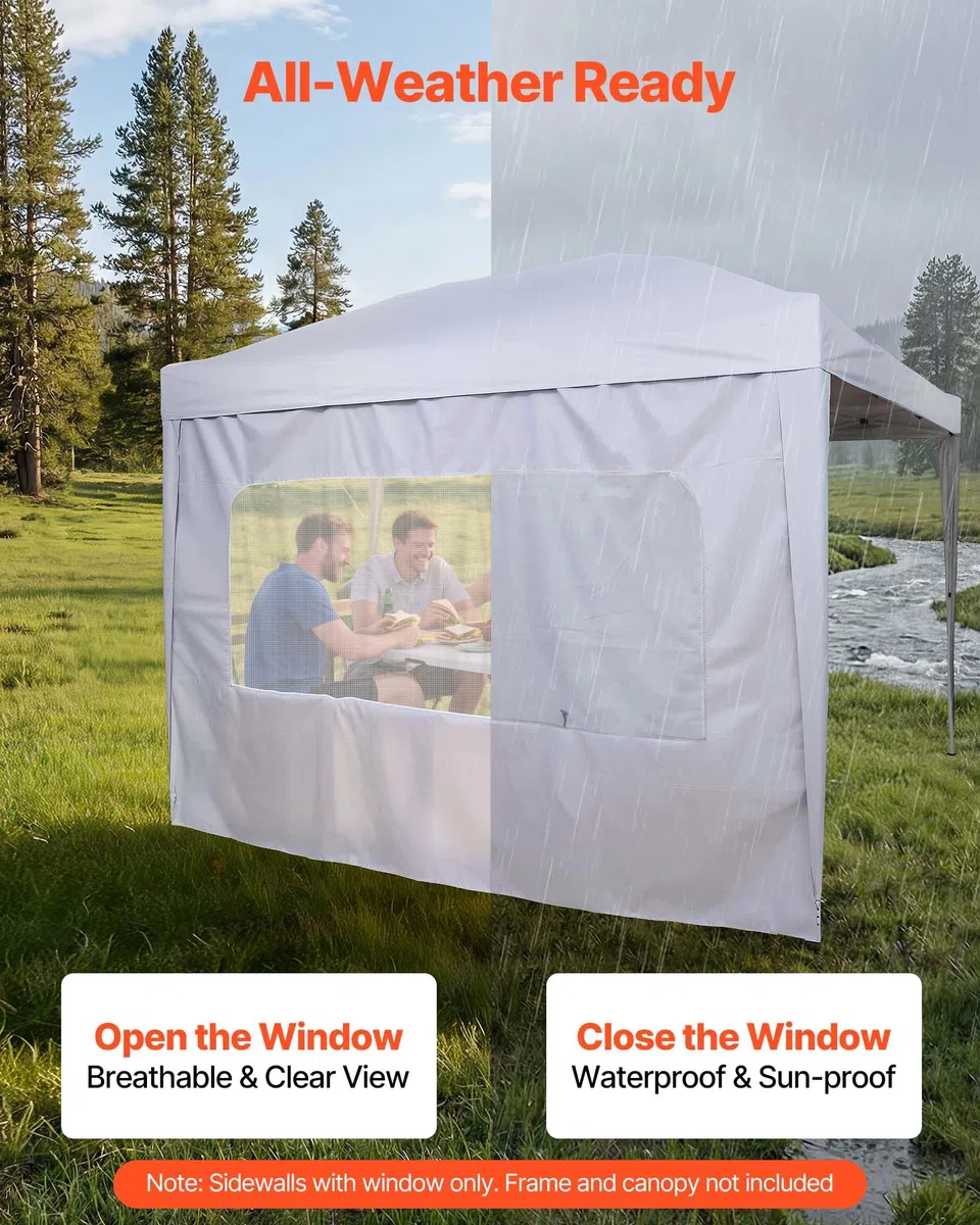 VEVOR Paroi Latérale de Tonnelle 3x2 m Panneau Latéral de Tente Tonnelle pour Événements Extérieur, Stands de Vendeur, Camping, Pique-niques, avec Couche Imperméable, Coupe-Vent et Pare-Soleil, Blanc