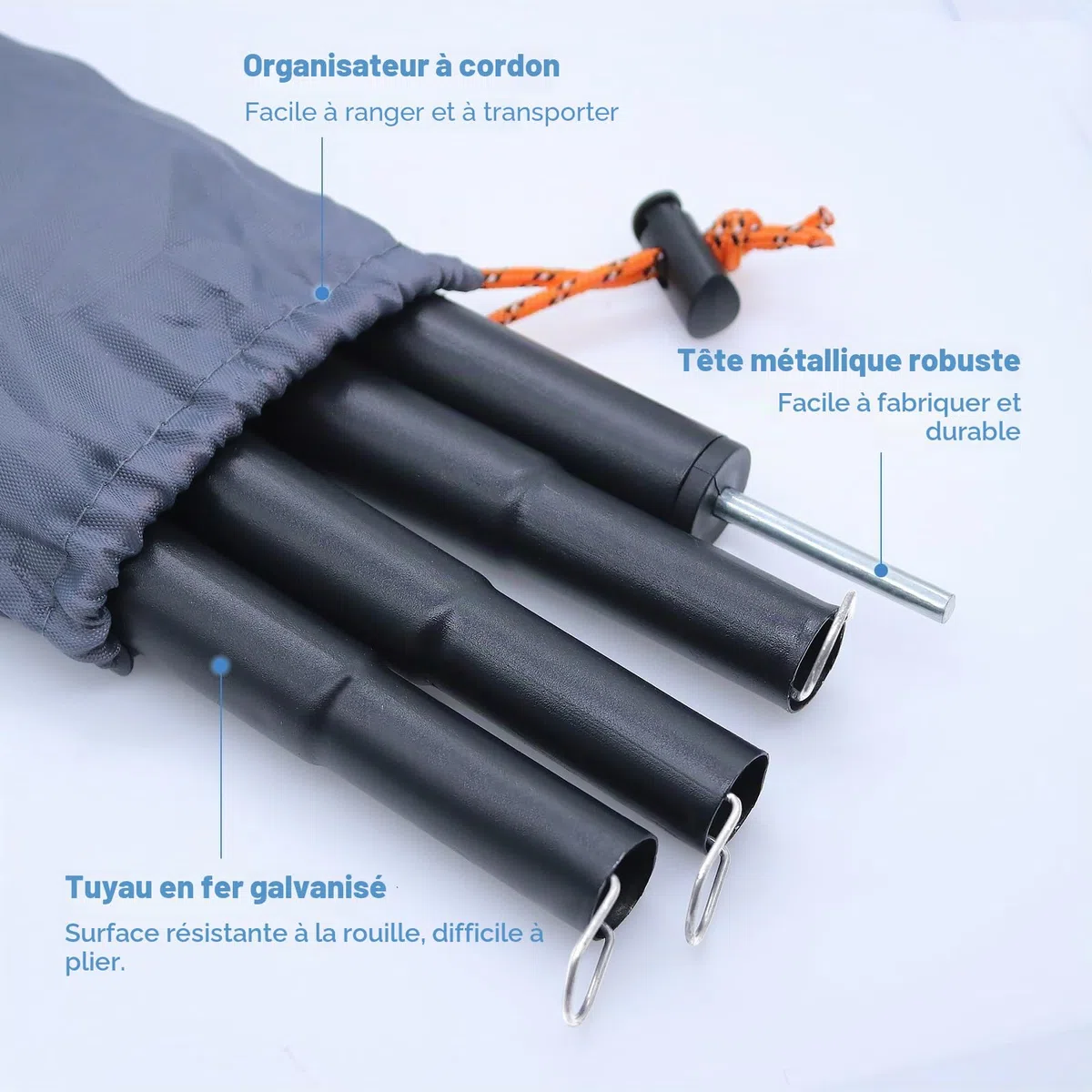 2 Pièces Arceaux de Tente Télescopique en Acier Inoxydable pour Bâche Avec Sac de Rangement Réglable de 43 à 200 cm pour Tente Tarp Auvent Voile D'ombrage