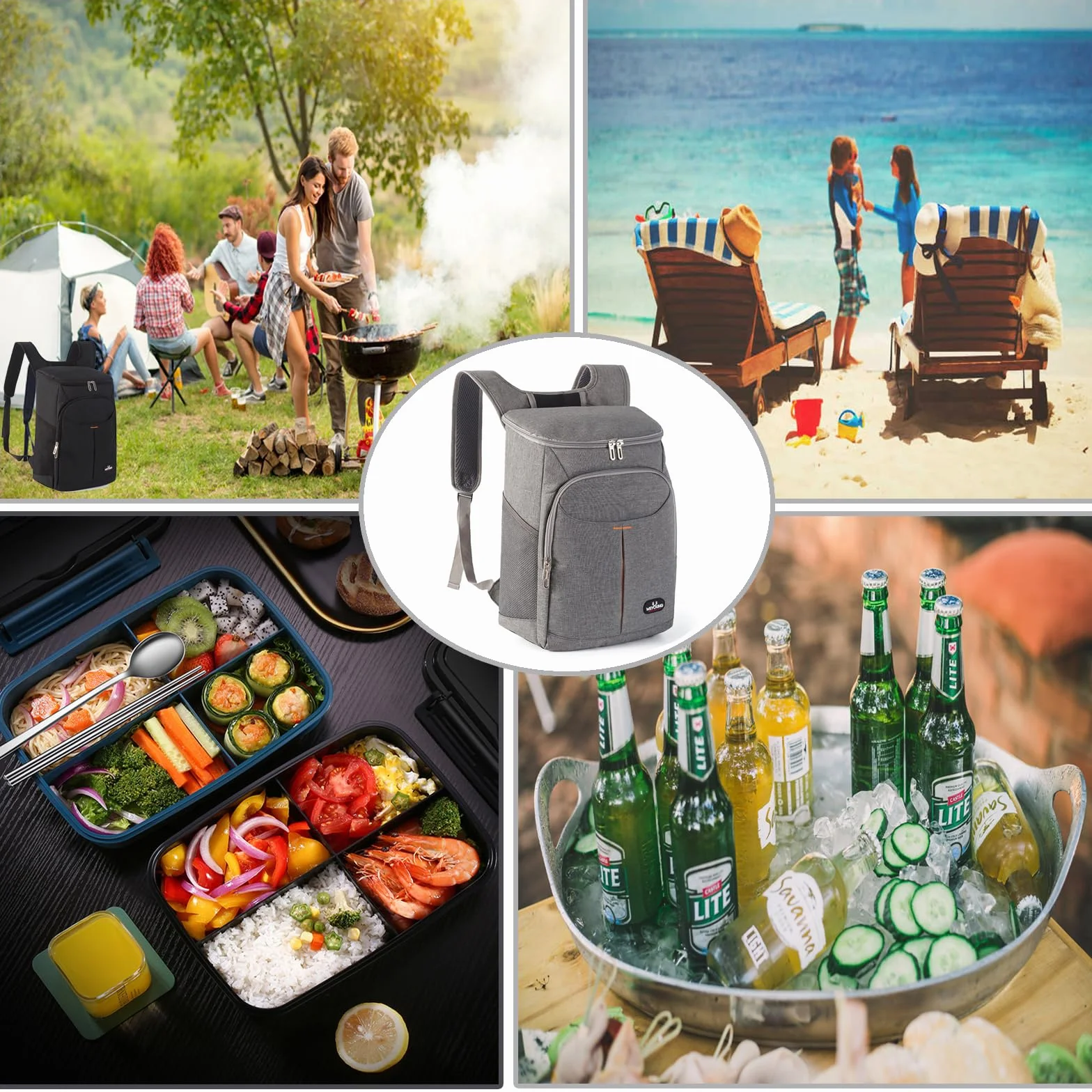 25L Sac à Dos Isotherme à Glacière, Sac Isotherme Portable Cooler Backpack Bag, pour Hommes Femmes pour Camping, Pique-Nique, Barbecue, événements (Gris)