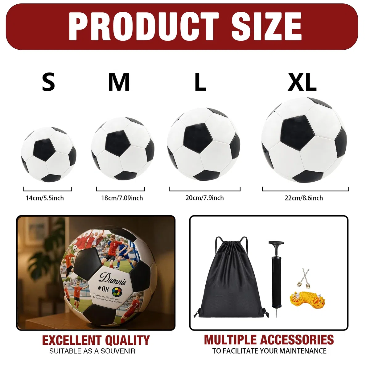 Ballon de Football Personnalisé avec Photo et Nom - Cadeau Unique pour Papa, Fils, Fan et Entraîneur - Anniversaire, Fête des Pères, Diplôme - Idée Cadeau Football Personnalisable