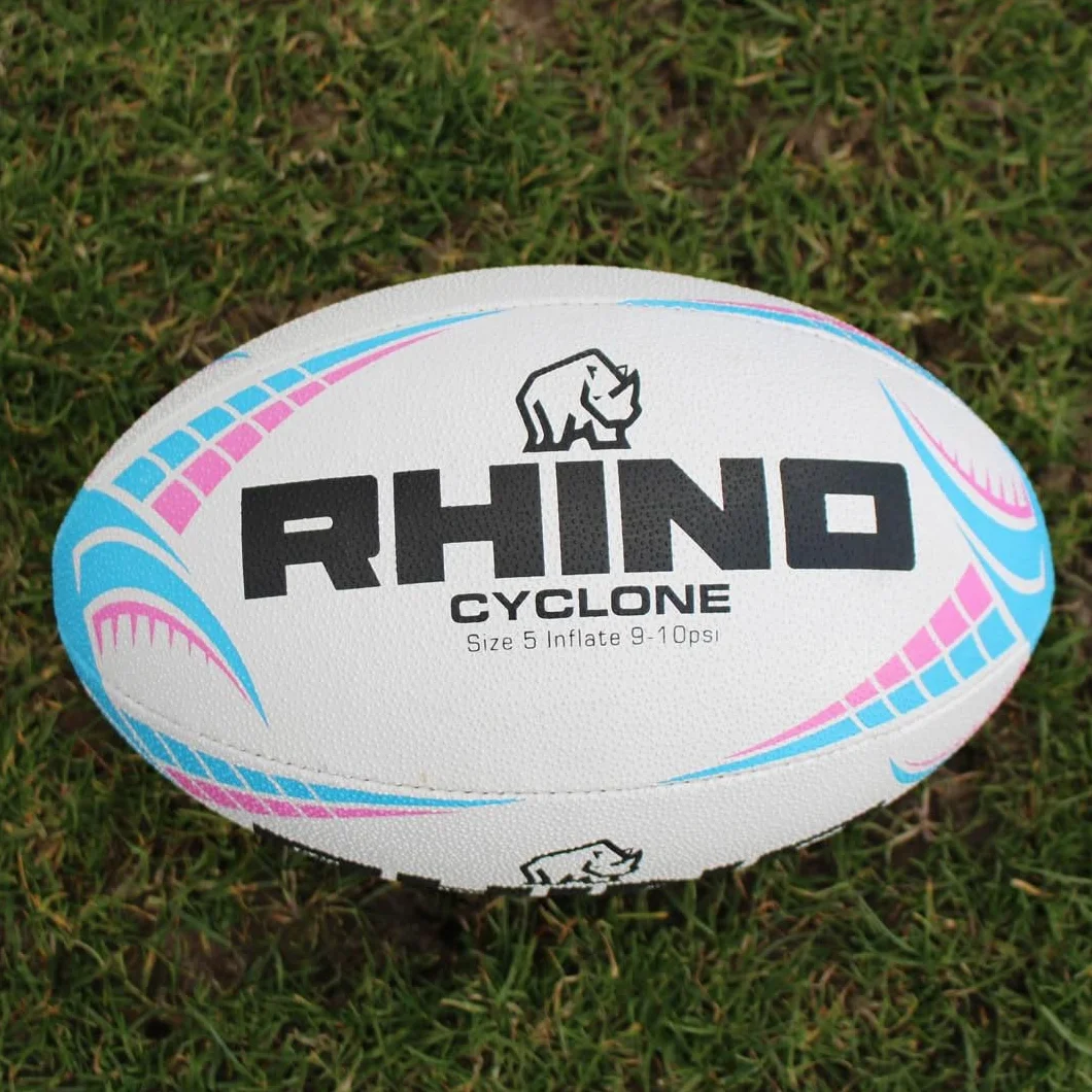 Ballon de Rugby Cyclone Blanc/Bleu Clair/Rose Taille 3