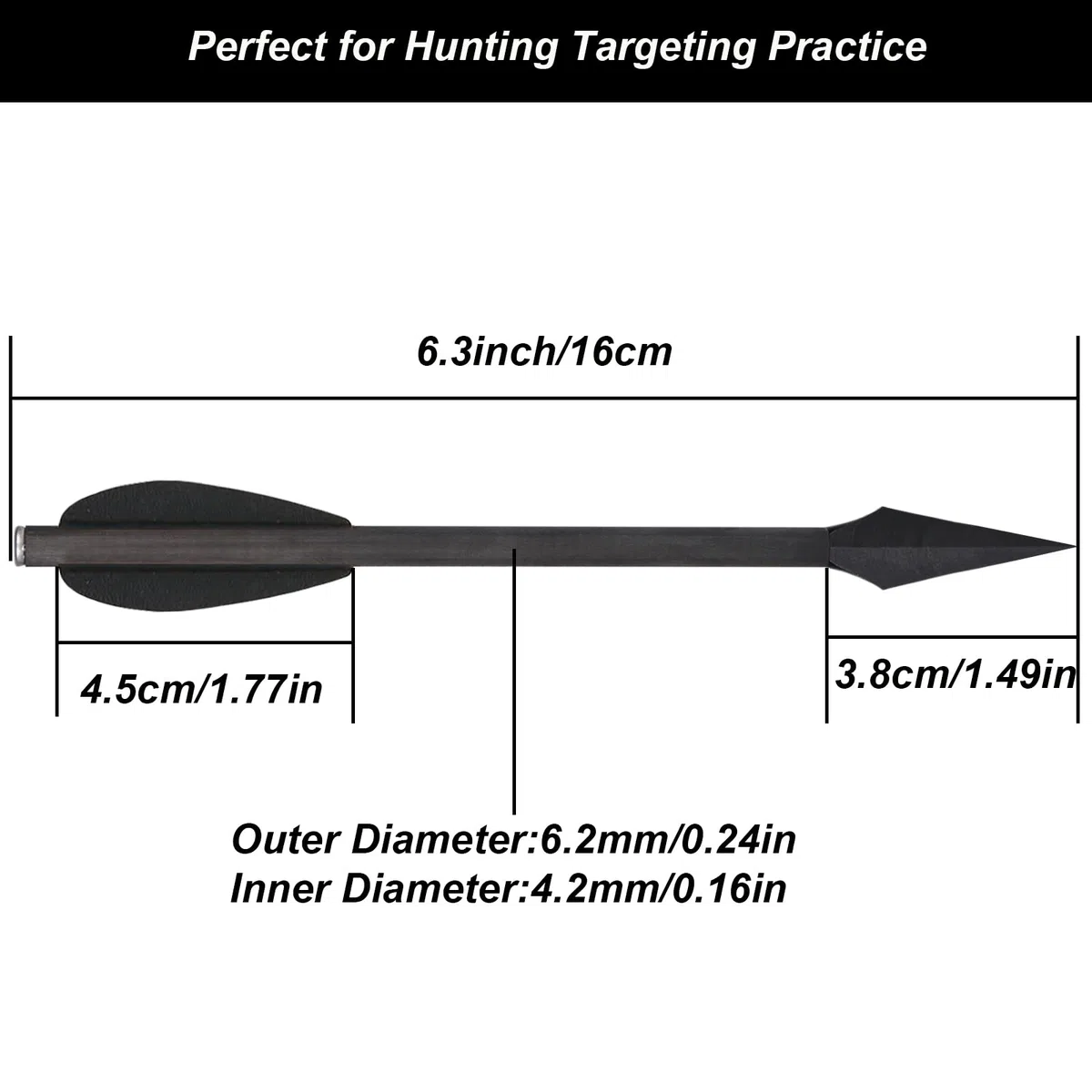 6.3" Pistolet Arbalète Flèches, Mini Carbone Boulons Flèches D'arbalète avec Pointes Broadhead Flèches de Chasse pour 50-80lbs Arbalète Tir à l'arc Pistolet Tir Cible Pratique