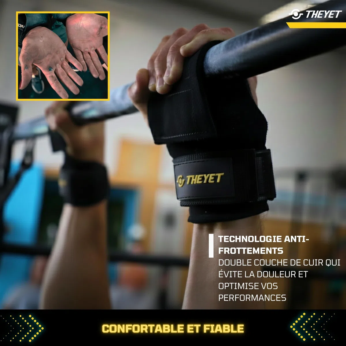 Theyet Maniques pour Crossfit en Cuir sans Trous Unisexe | Gants de Gym Cross Training Hommes et Femmes | Protection pour Les Mains Tractions Haltérophilie Barres de Fitness Calisthénie Gymnastique
