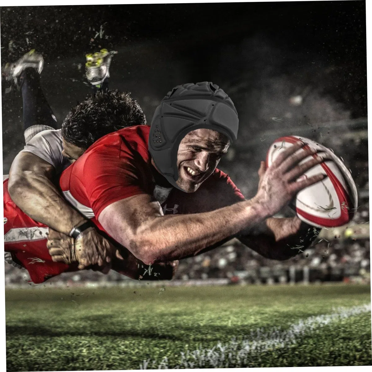 Casque de Rugby Ajusté en Douceur Avec Ruban Adhésif pour Adultes, Noir