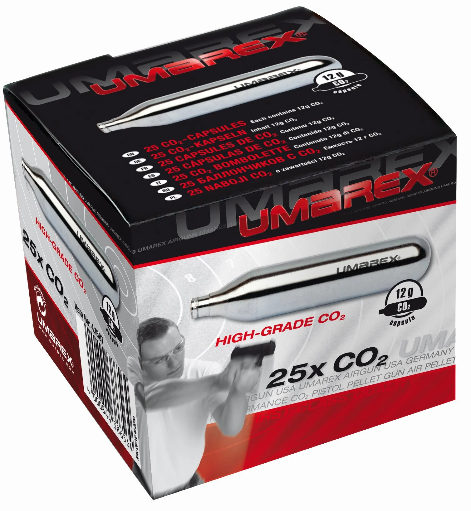 Umarex Lot de 25 bouteilles de gaz CO2 pour recharge de pistolet à CO2 Argenté