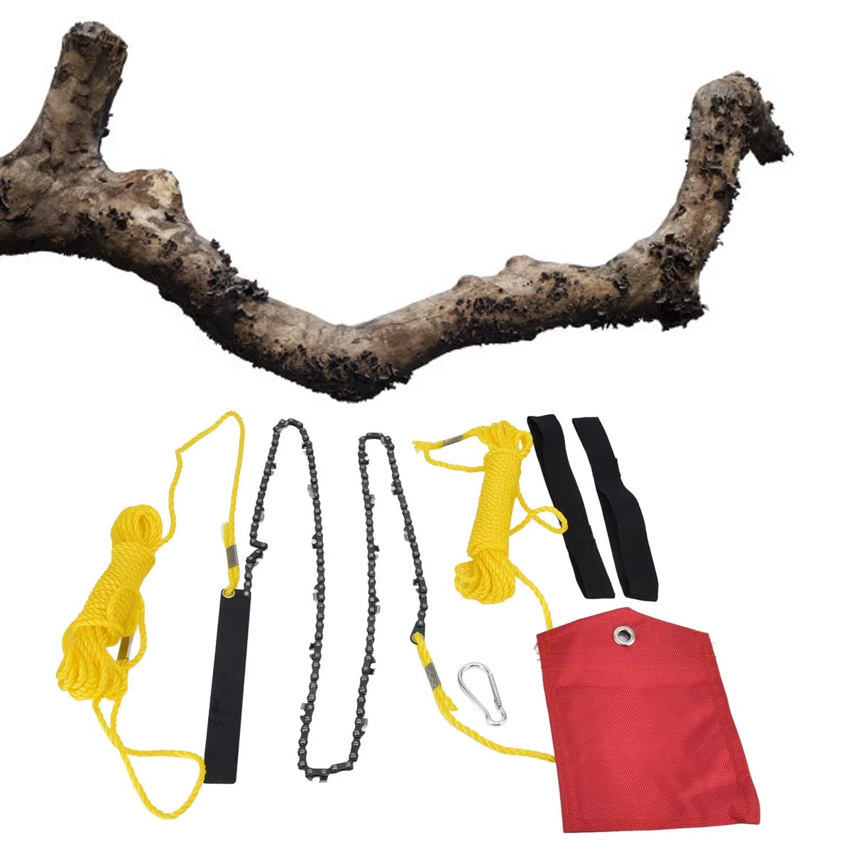 Scie à Corde à Main de 48 Pouces à Portée élevée, Scie à Chaîne à Main avec 63 Lames de Dents, Tronçonneuse de Poche Pliante en Acier au Manganèse pour le Camping, le Jardinage, L'élagage, L'équipemen