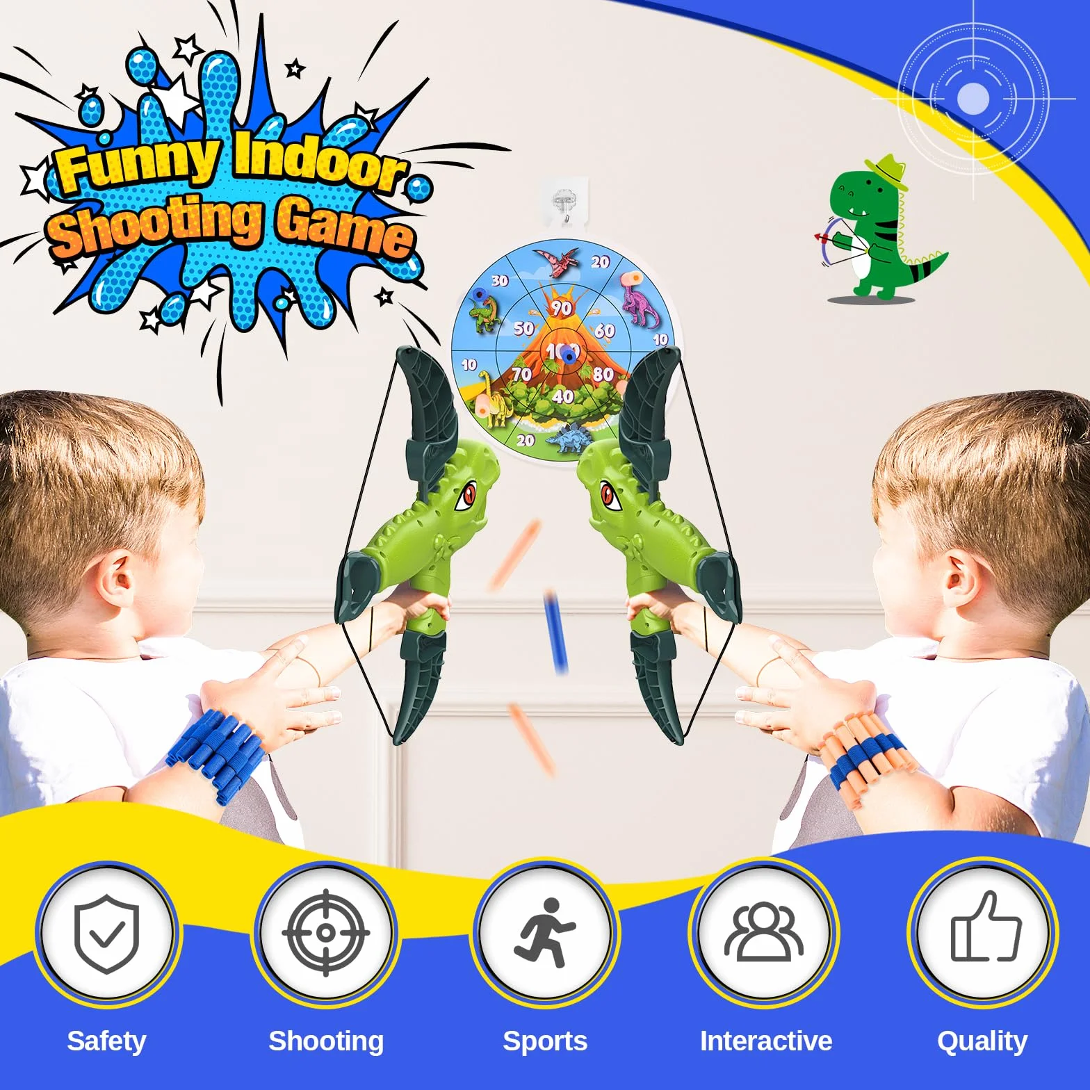 Toyzey Jouet Enfant 3-12 Ans Arc et Flèche pour Enfants Jeux Exterieur Cadeaux Garçon Fille 3-12 Ans Dinosaure Jouets de Tir à l'arc pour Enfants