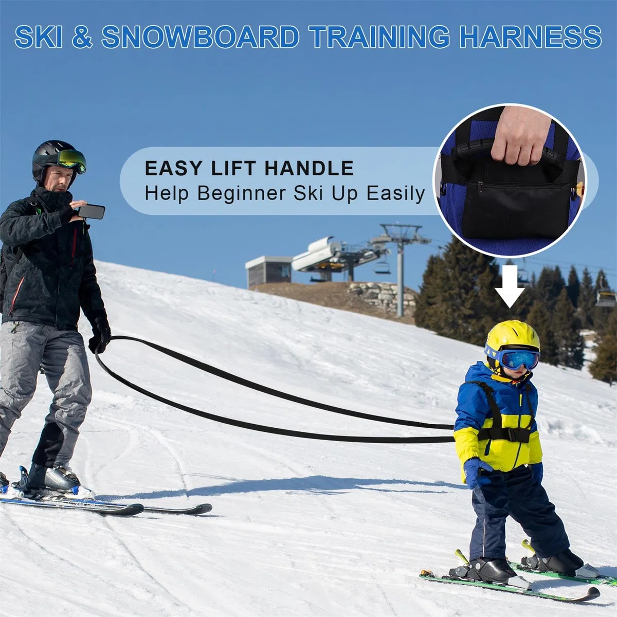 BOXOB Harnais de Ski et de Snowboard pour Enfants, Harnais Ski avec Laisse et Sac Amovibles, Enseignement du Contrôle de la Vitesse Accessoires de Ski pour Enfant Garçon Fille Débutants