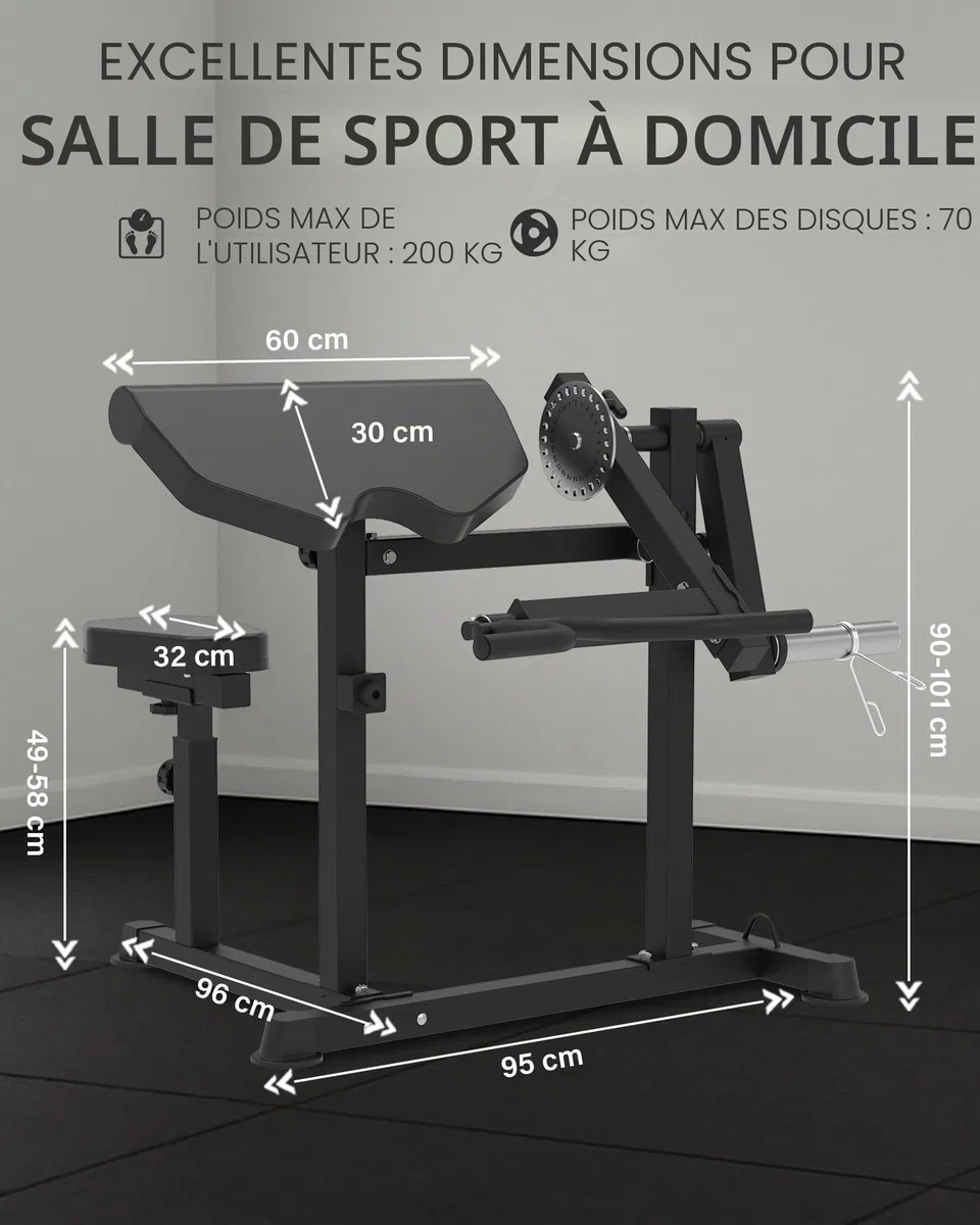 HVO Banc à Biceps & Triceps : 2-en-1 Pupitre à Biceps Réglable pour Curl et Extension des Triceps Assise – Banc de Musculation pour Entraînement des Bras à Domicile – Noir