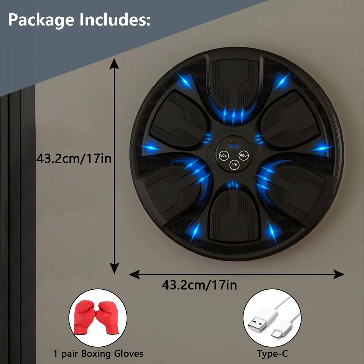 Music Boxing Machine, Boxe Mural Musique Intelligente Bluetooth, Machine de Boxe Musicale, Articles D'entraînement Pour Boxe, Réaction Oculaire et Coordination pour Enfants et Adultes (avec gloves)