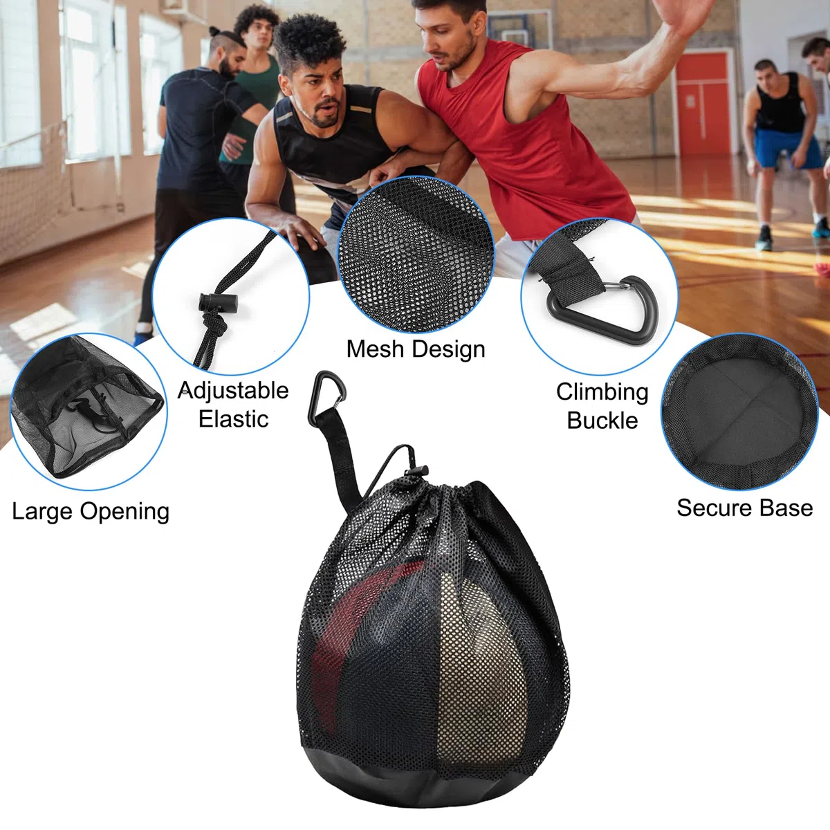 2 Pièces Sac à Dos De Basket-Ball, Sac en Filet, Sac Ballon De Basket - Filet Pliable Zippée et Mousqueton, Bandoulière Réglable Filet Ballon avec Cordon pour La Natation, Le Fitness et Les Voyages