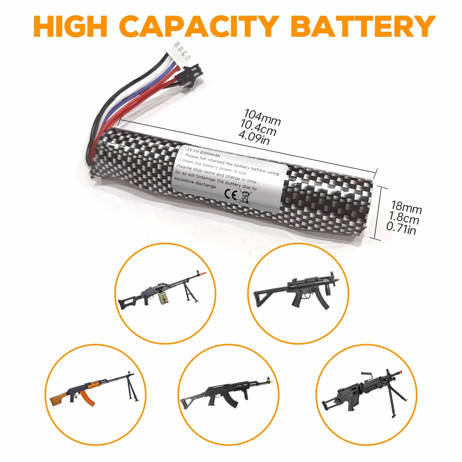2PCS 3S 11.1V 2000mAh Connecteur SM-2P Batterie Li-ION & câble de Chargement USB pour Airsoft Gel Water Ball Blaster Airsoft Gel Ball Shockwave