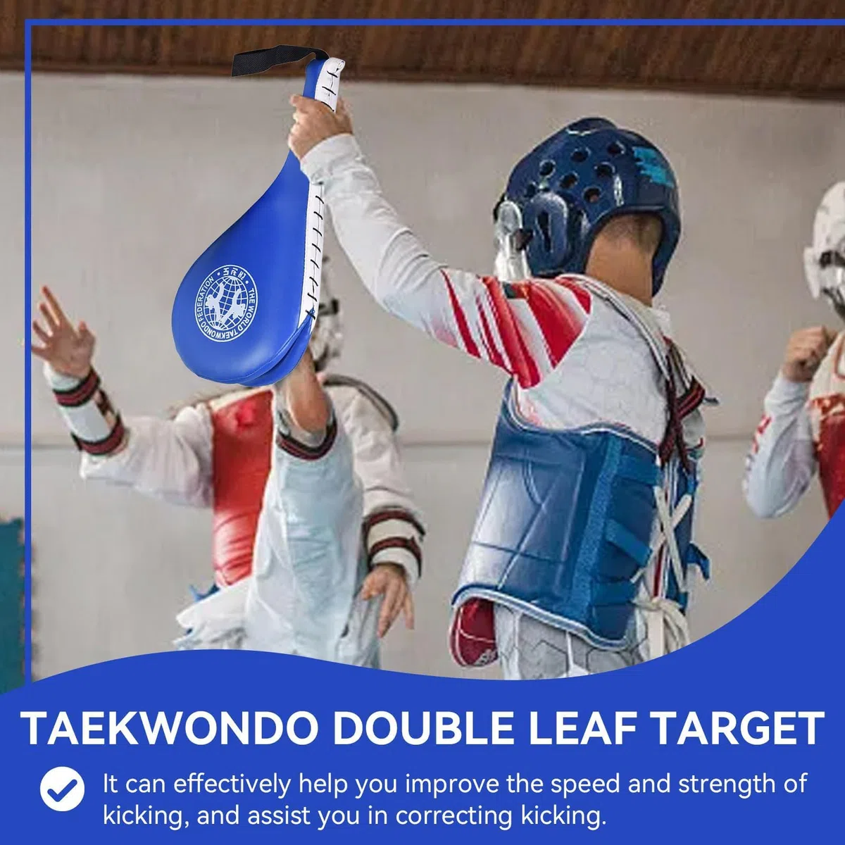 HERCHR Tapis de Kickboxing en PU, 38x19x5cm/15x7,48x1,96 po Coussinets de Frappe de Taekwondo Cible de Frappe Double Taekwondo Cible de Pad de karaté, Kickboxing, Taekwondo Kwon-Do (Bleu)