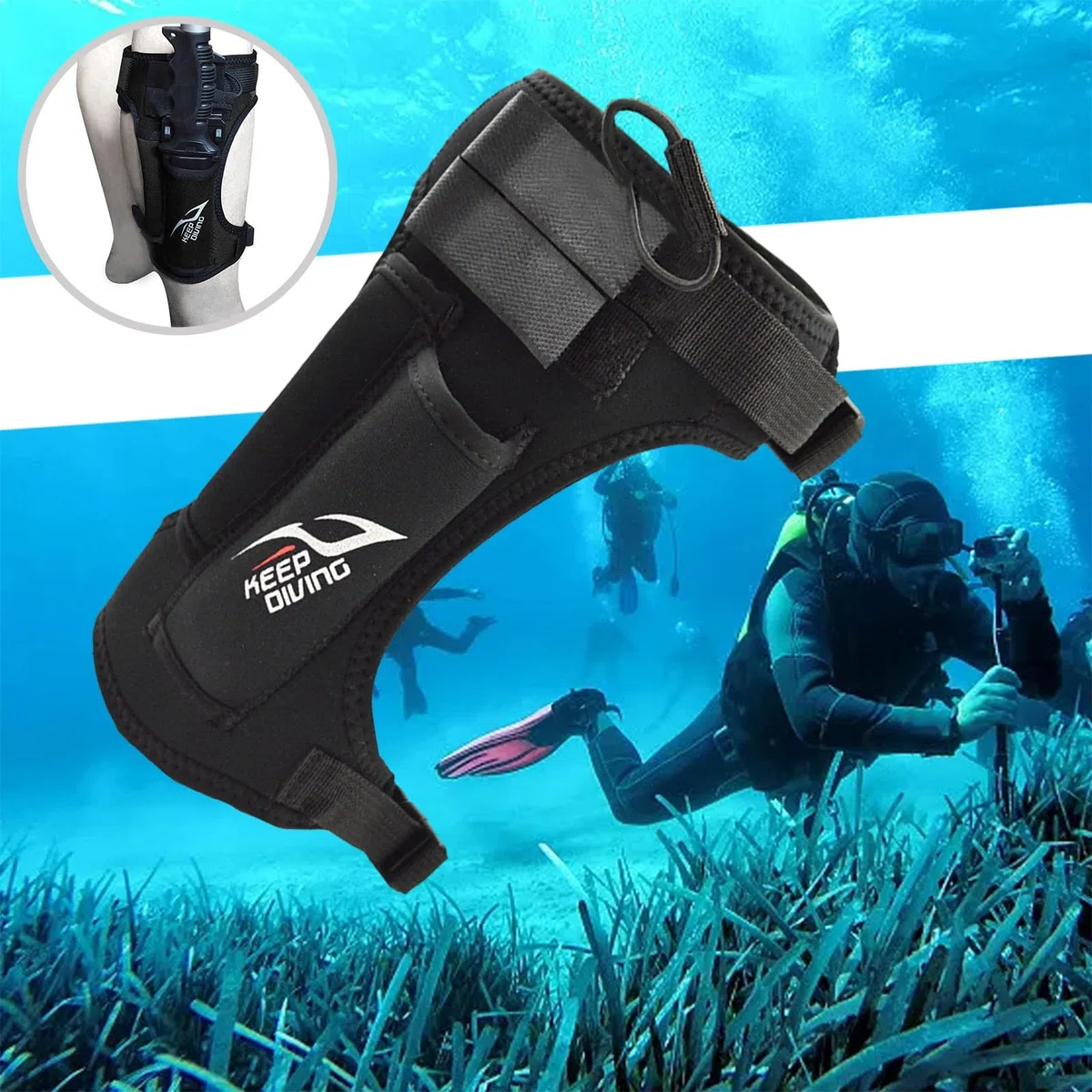 Gaine de Couteau de plongée, Gaine de Couteau de plongée avec Bras réglables, Sangles de Jambes, enveloppe en néoprène pour sous-Marin (Noir)