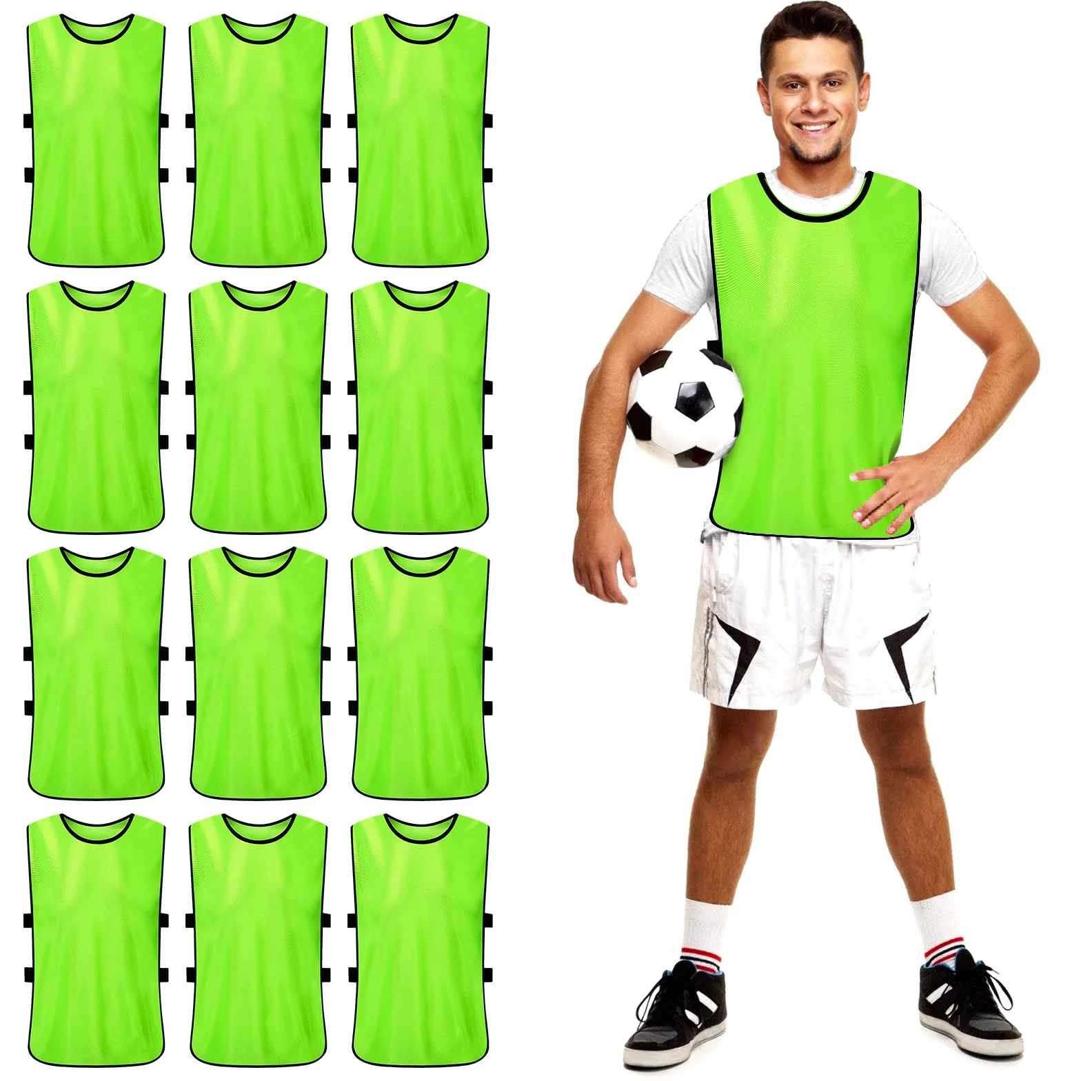 Chasuble De Sport Football, 12 Pack Chasuble Gilet De Sport, Dossards D'entraînement, Chasuble Football, Gilet D'entraînement De Football, Gilets Sport Maillots Pour Les Juniors Et Les Adultes (Vert)