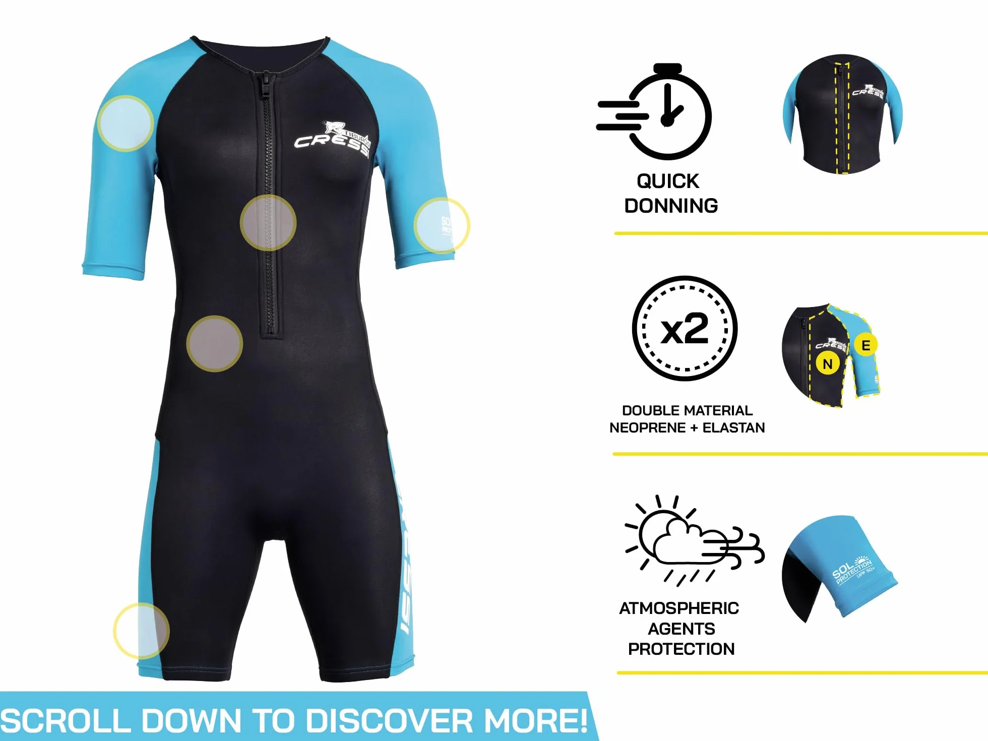 CRESSI Tiburon Lady Shorty Wetsuit 2mm - Combinaison de Plongée Courte Femmes pour la Plongée, la Natation et Les Sports Aquatiques, Néoprène/Elastane Ultra-Extensible