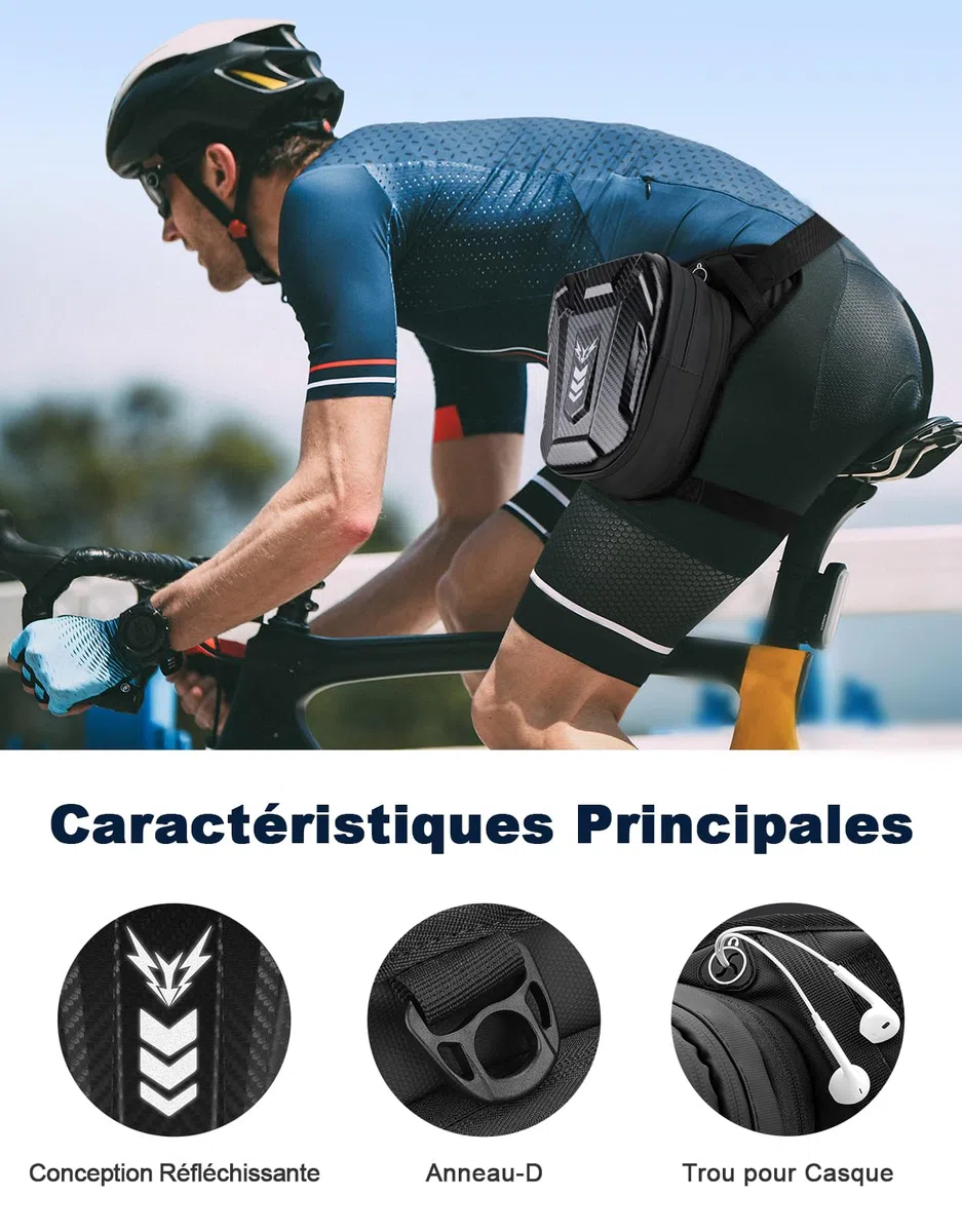 Sacoche de Jambe Moto, [Capacité Extensible] Sac Banane Pochette Ceinture Homme & Femme, Coque EVA, Bande Réfléchissante et Sangle de Jambe Réglable, Leg Pack pour Cyclisme Course Randonnée
