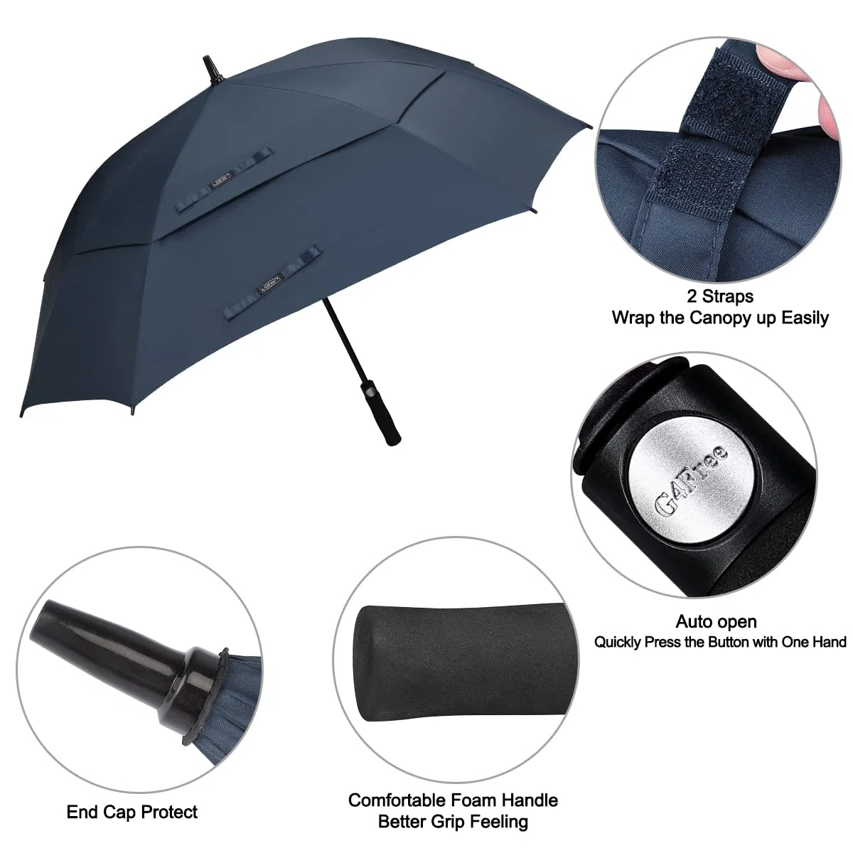 G4Free Parapluie de Golf 55/61/69/72 Pouces Coupe-Vent Double Canop¨¦e Ouverture Automatique Extra-Large Solide pour Hommes Femmes