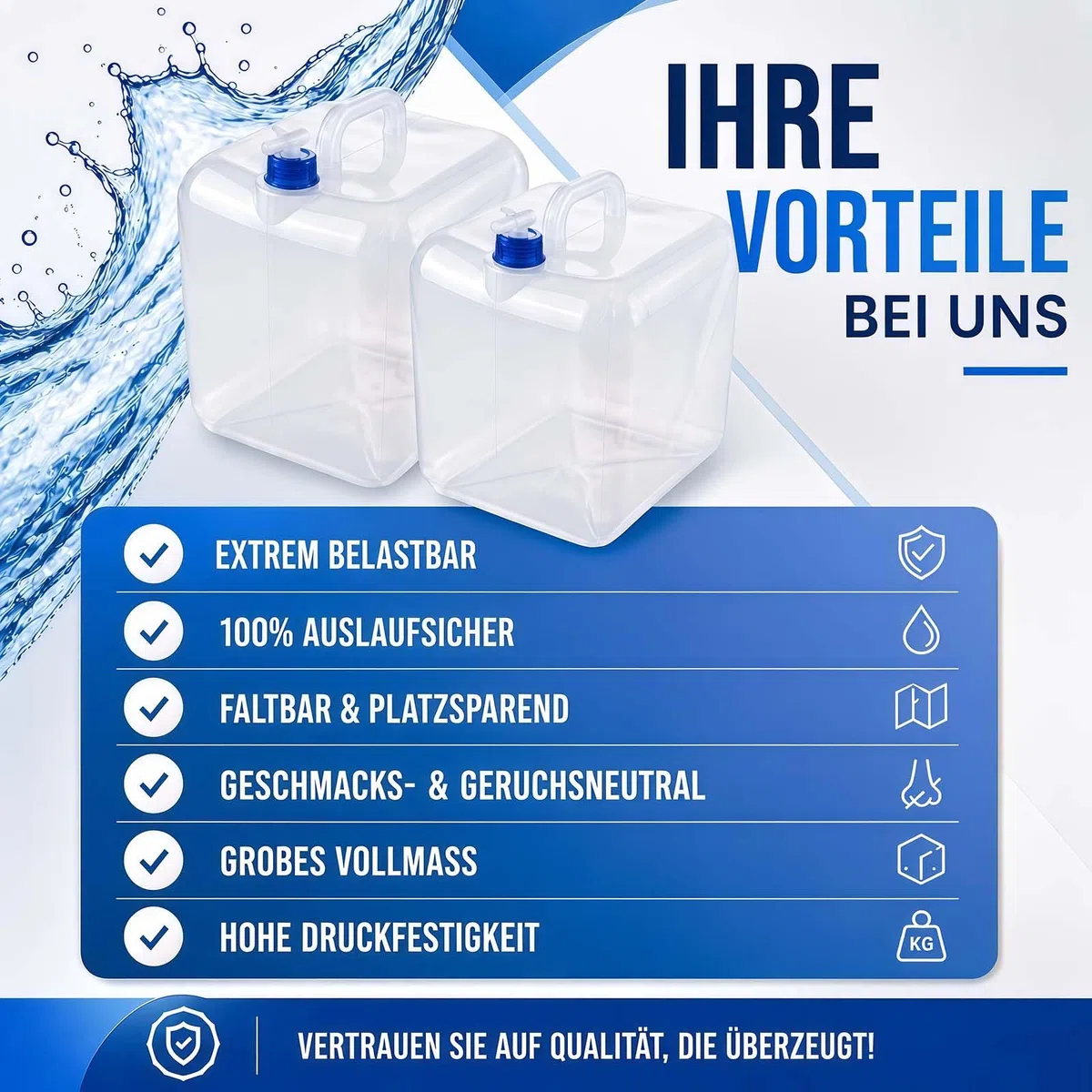 Lot de 2 Réservoirs d’Eau Pliables 20L avec Robinet & Poignée, Bidon d’Eau Potable sans BPA, Réservoir d’Eau Portable pour Camping, Urgence, Randonnée & Outdoor