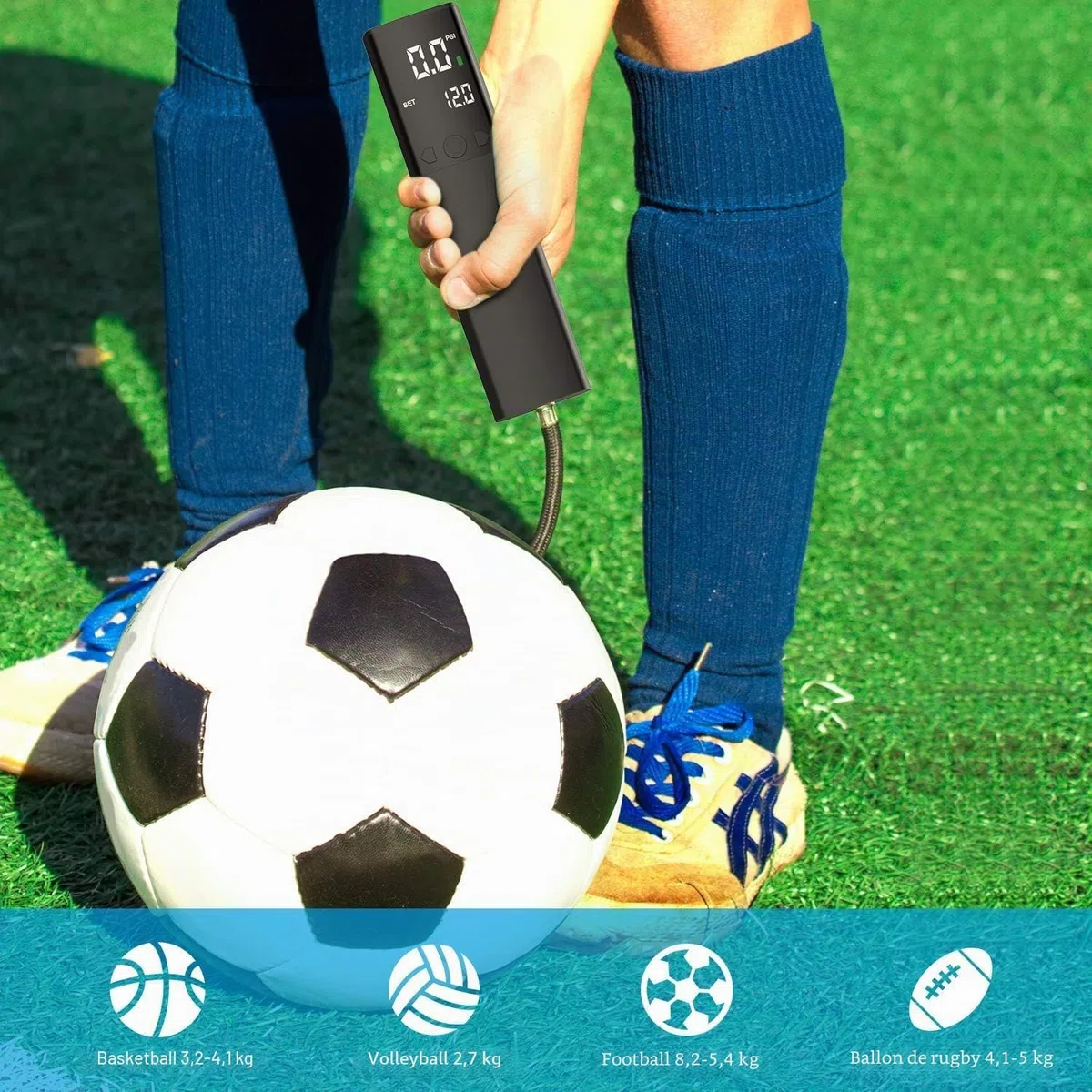 Pumteck Ball Pump, Smart Portable Air Pump with Accurate Pressure Gauge and Digital LCD Display for Football, Basketball, Volleyball, Rugby (2 Needles, 1 Nozzle)