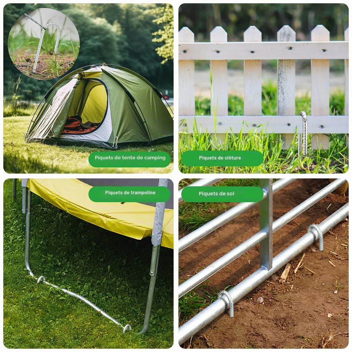 NONMON 10 Pièces Piquets Ancrage au Sol, 30 cm Crochets en J, Ancres Résistants Piquet de Tente Sardines de Fixation en Acier Galvanisé pour Sécuriser Trampoline Auvent Bâche Camping Clôture Jardin