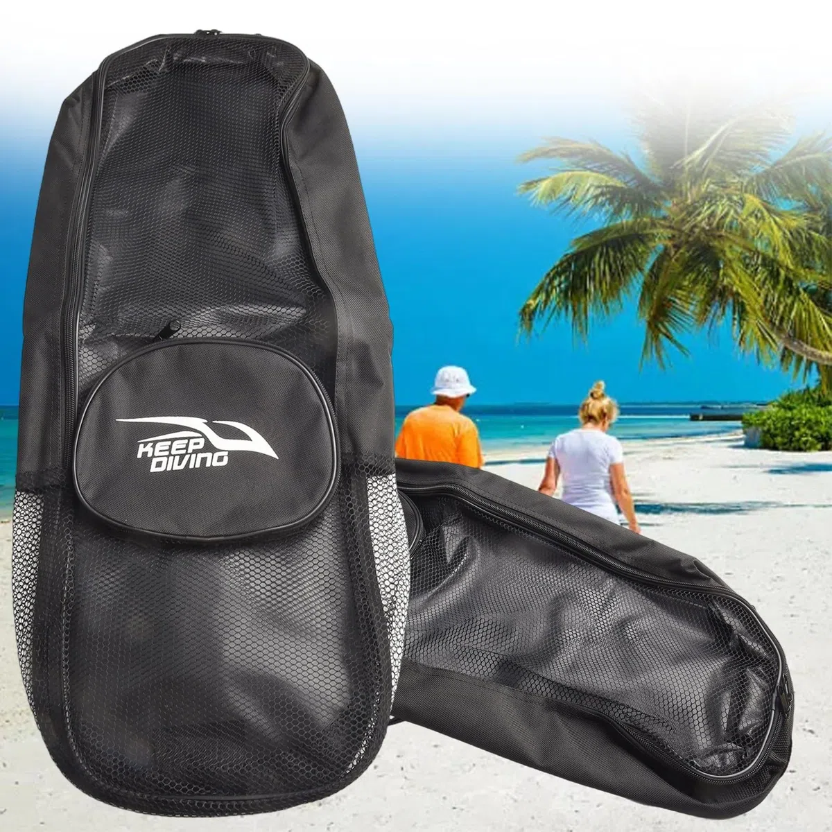 Eawfgtuw Sac de plongée en maille avec bandoulière, sac de transport de palmes, organisateur d'accessoires de plongée, grande capacité de rangement pour plongée sous-marine, palmes de plongée