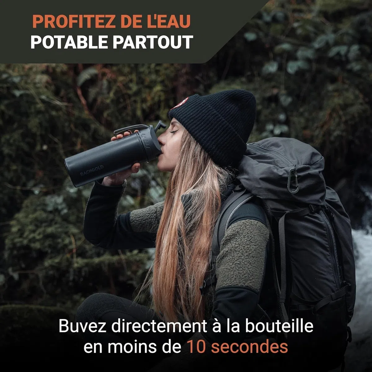 Bachgold Filtre à eau extérieur avec capacité de filtration de 1500l I Élimine 99,99 % des bactéries, filtre microplastiques et chlore I Protection contre les pannes, pour botella de 500ml