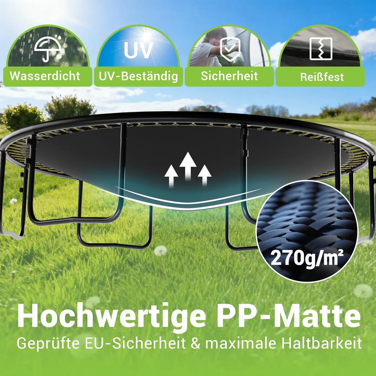 LeJump Trampoline Extérieur 235/305/366 cm, Grand Trampoline Extérieur Rond avec Filet de Sécurité, échelle et Accessoires de Trampoline, Trampoline Extérieur de Première Qualité pour Les Enfants