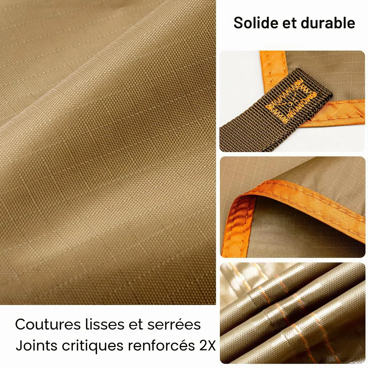 FREE SOLDIER Camping Tarp 3m x 3.2m Housse de Pluie Bâche Portable Léger Etanche Rain Fly Fly Tente Imperméable Au Sol Anti-UV Abri pour Randonnée(Marron，avec Clous)