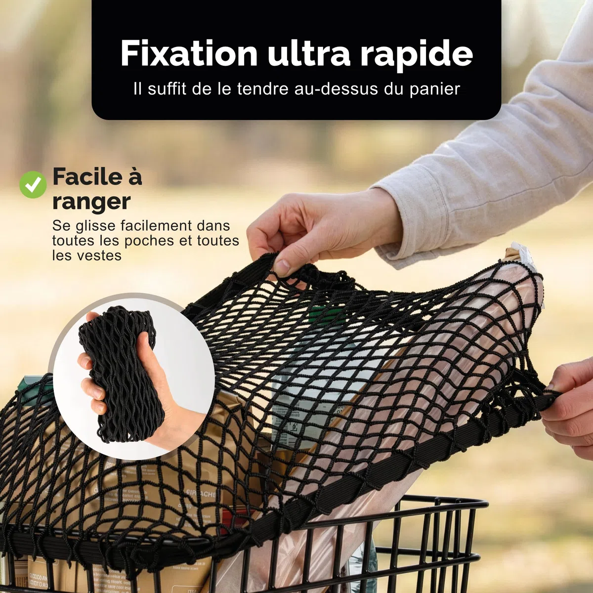 Filet à bagages pour vélo - Stable et flexible - Panier de sécurité et ordre en déplacement