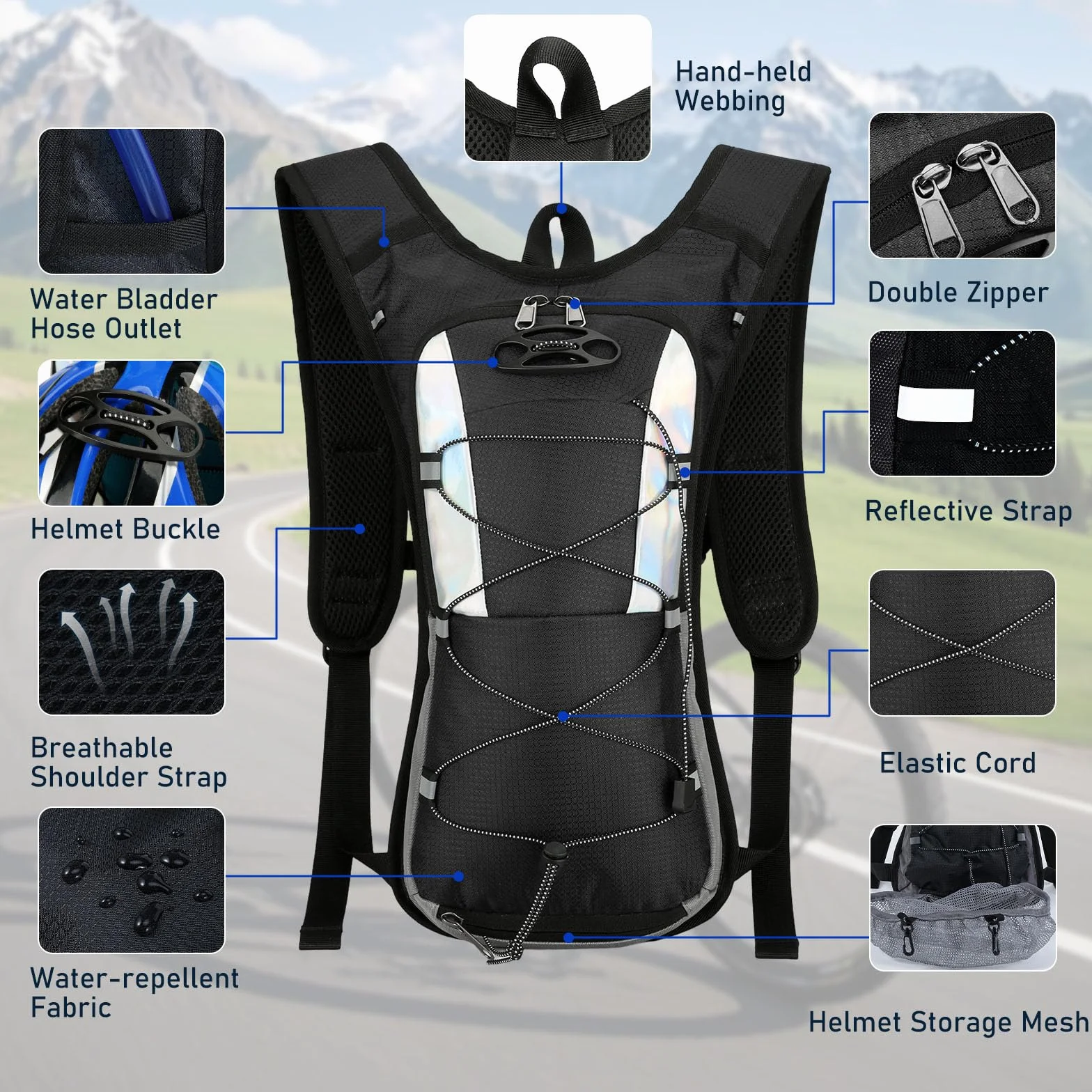 Sac à Dos d'Hydratation Running avec Vessie d'eau 2L & Filet à Casque, Sac Léger Respirant pour Trail, Randonnée, Cyclisme VTT, Marathon - Sangle Ajustable Homme Femme