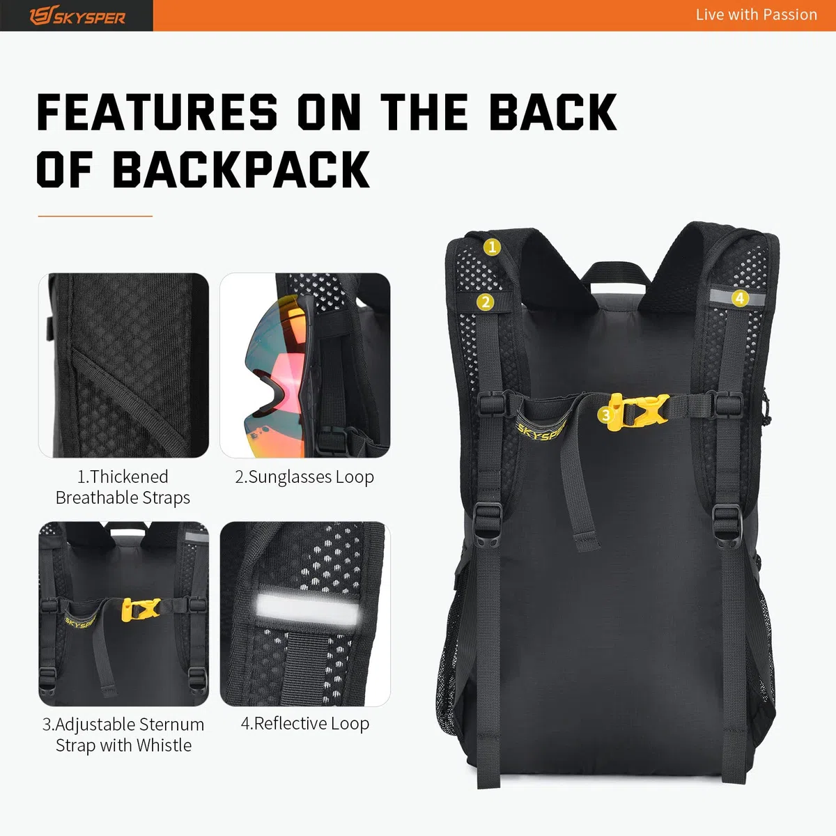 SKYSPER Sac à Dos 30L pour Femme et Homme Ultra Léger Sac à Dos de Randonnée Camping Résistant Sac à Dos Loisir Unisexe Sac à Dos Voyage Sports de Plein Air