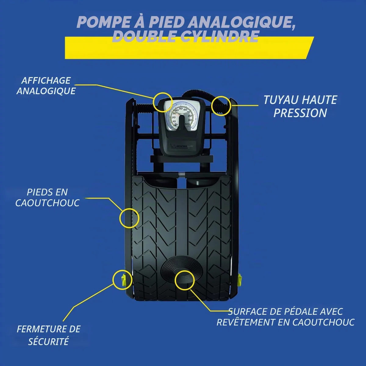 Michelin Pompe à Pied analogique à Double Cylindre - Noir