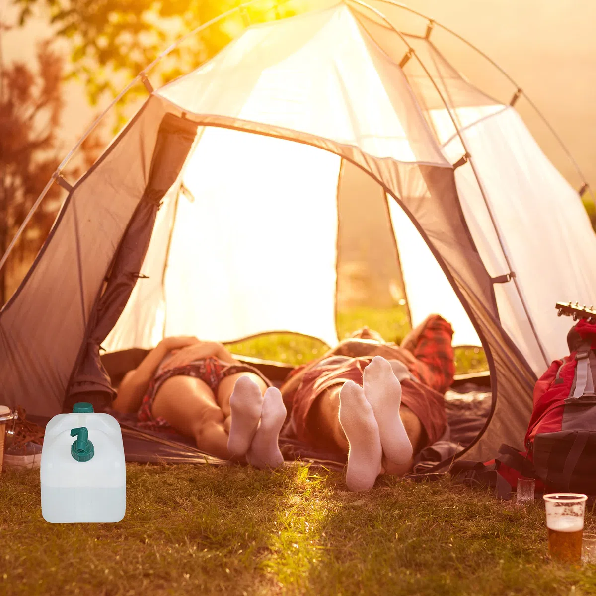 Relaxdays Bidon d’Eau avec Robinet, 10 litres, Plastique sans BPA, Couvercle, poignée, réservoir, Blanc/Vert