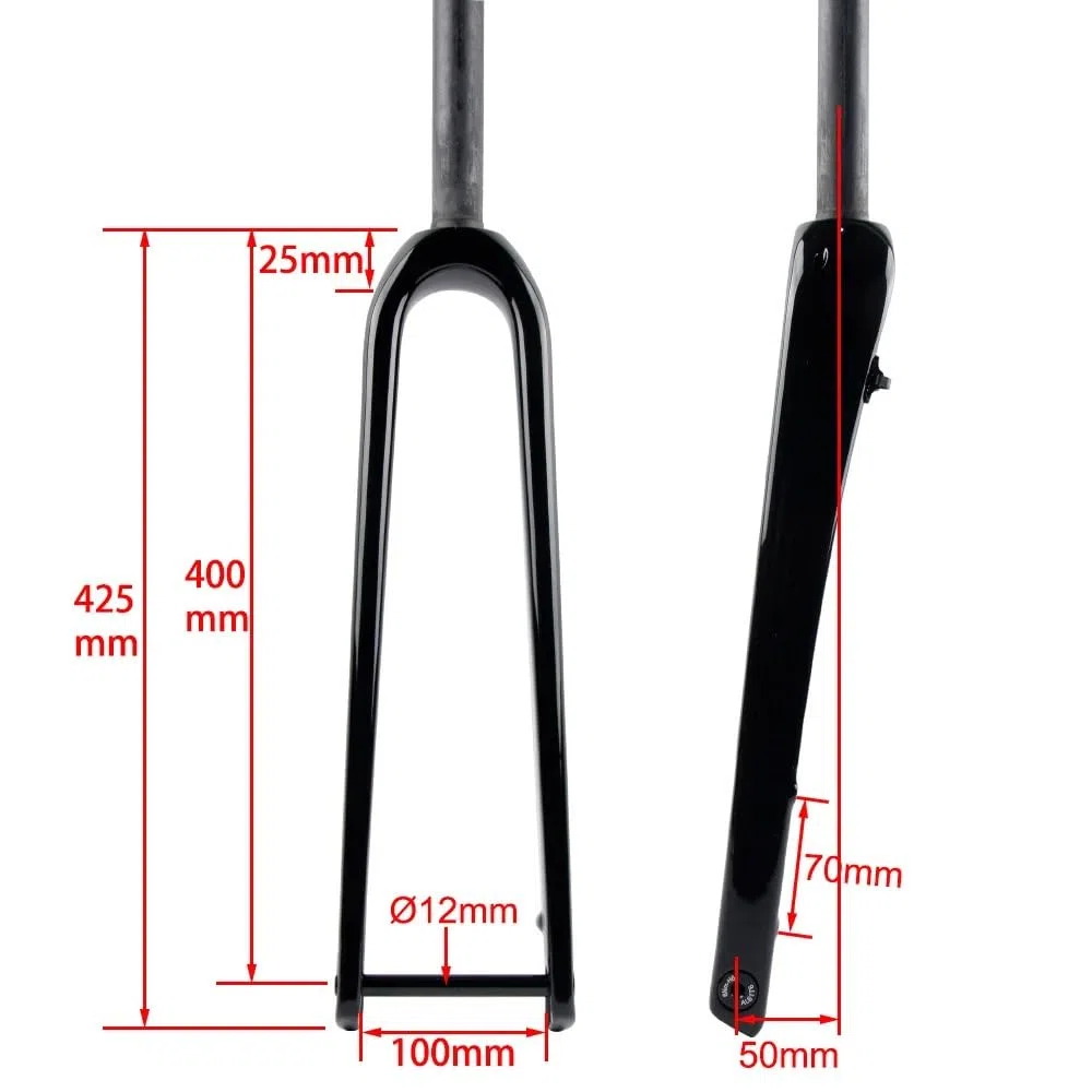 Fourche VTT Vélo de Route Gravel 700C entièrement en Fibre Carbone Cyclocross Frein à Disque Plat avec Fourche Avant axe traversant Dur Droit Conique