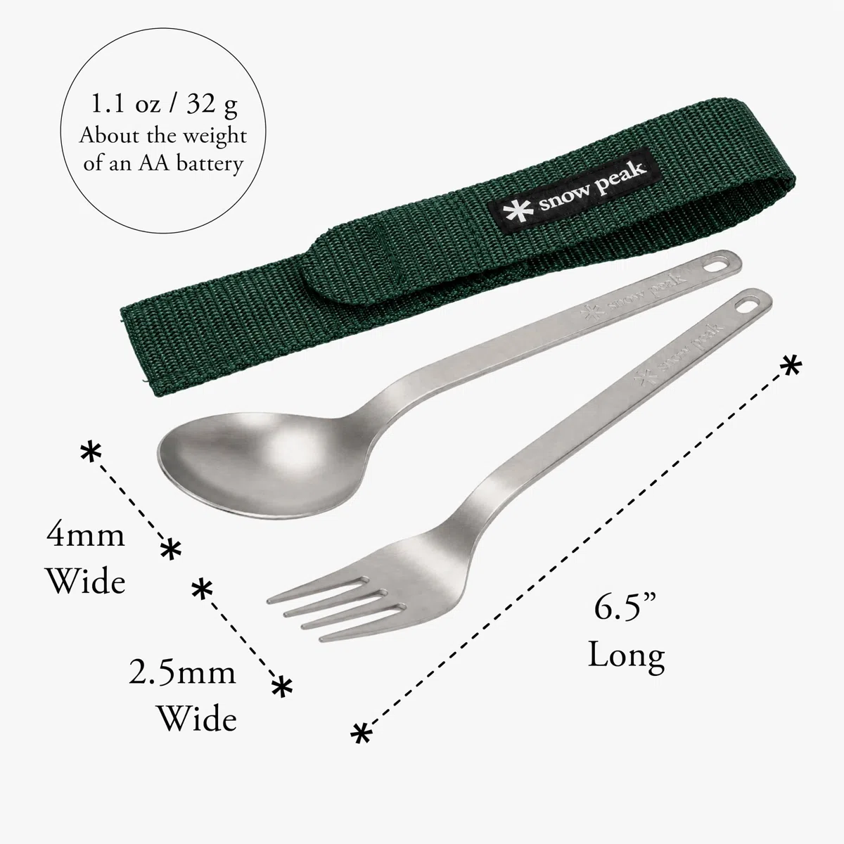 Snow Peak Ensemble fourchette et cuillère SCT-002 en titane japonais, ultra léger, compact pour le camping, la randonnée, l'utilisation quotidienne, fabriqué au Japon, produit garanti à vie, argent, taille unique
