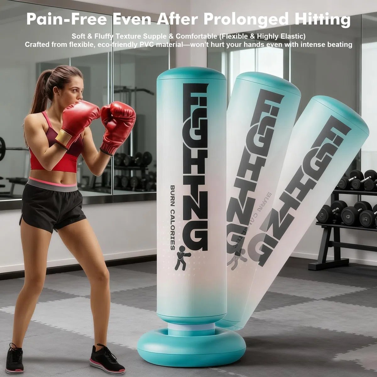 Sac de frappe debout de 180 cm avec gants de boxe en polyuréthane – Sac de frappe sur pied pour adolescents et adultes, sac de frappe pour l'entraînement de boxe à la maison, le kickboxing, le MMA, le