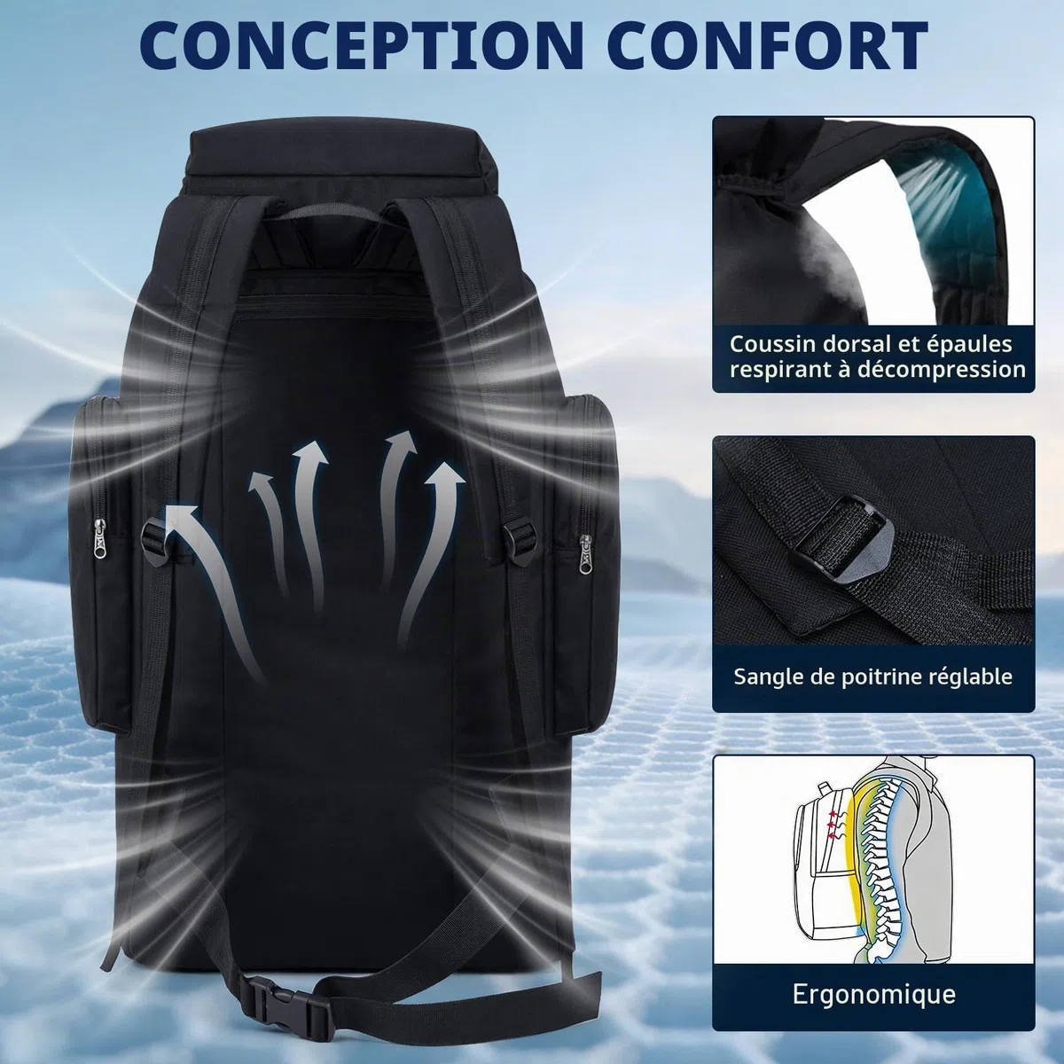 Sac à Dos de Randonnée Camping 70L Imperméable Ultraléger Grand Sac à Dos Trekking Homme Femme Sac Tactique Voyage Multifonction pour Voyage Alpinisme Escalade et Sports de Plein Air