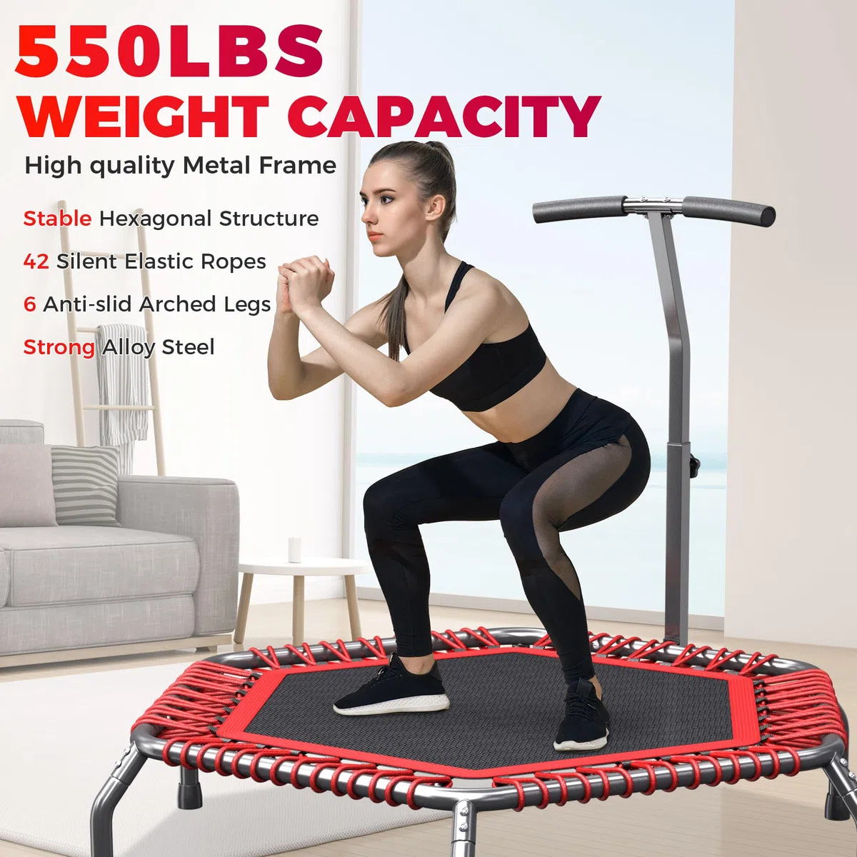 Trampoline rebondissant pour Adultes avec Cordons élastiques, pour entraînement d'intérieur/extérieur, Charge maximale de 101,6 cm/122,9 cm