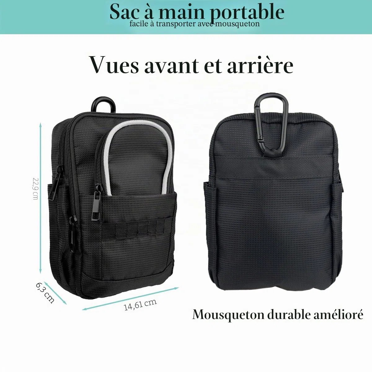 Sac tactique de golf résistant à l'eau pour ceinture, chariot ou sac à dos, compact pour accessoires de balles, tees, gants et équipement EDC Noir