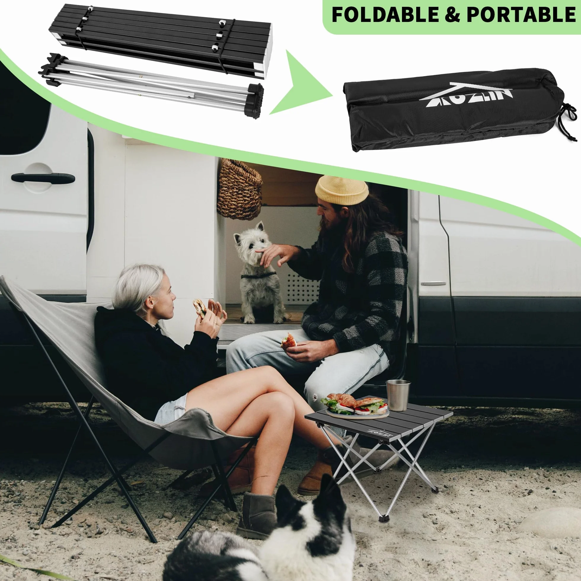 Table de camping pliable - Table de pique-nique portable pliable - Petite table pliante en aluminium avec sac de transport - Convient pour la plage, le pique-nique, le camping, la pelouse (S)