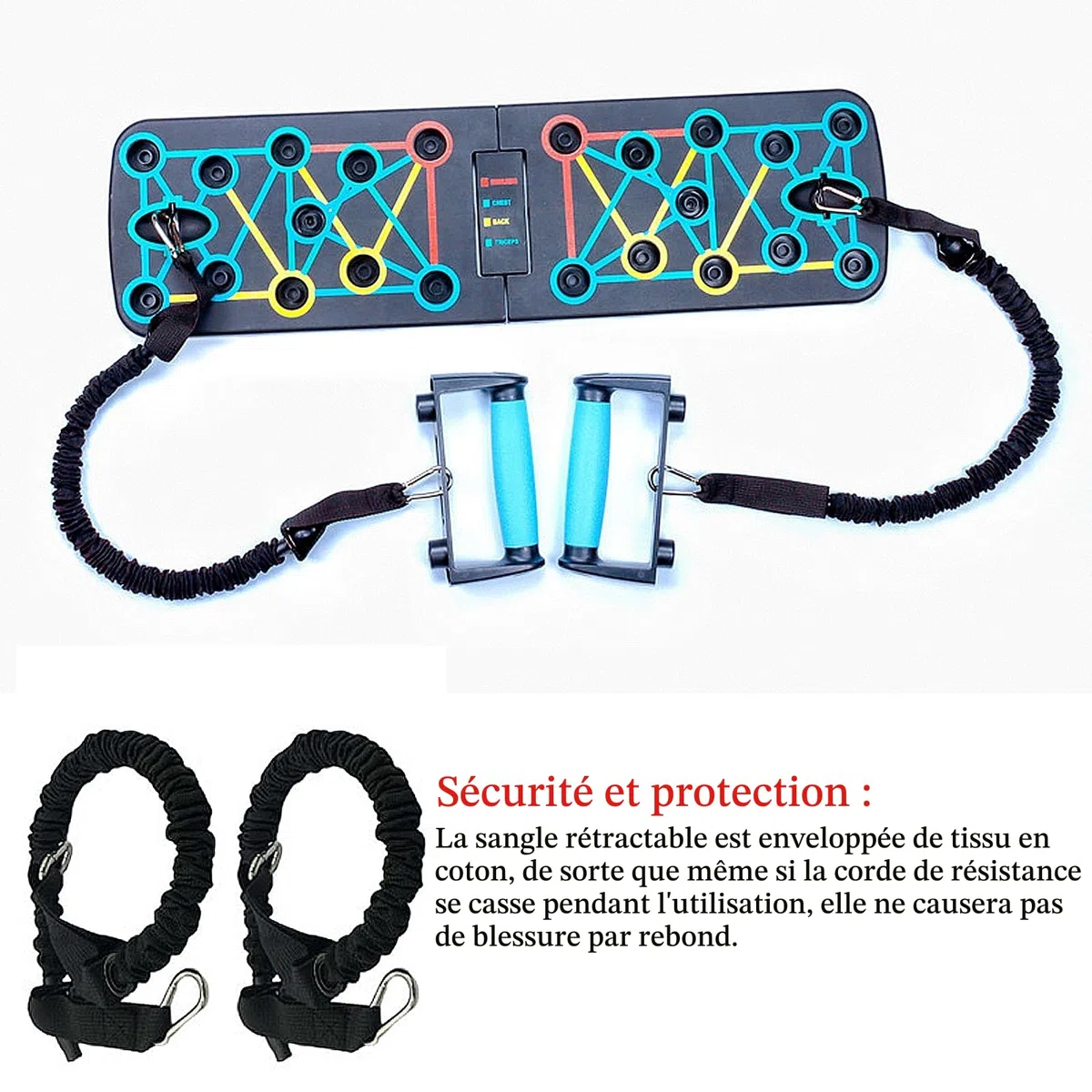 12 en 1 Push up Board, équipement de Fitness Multifonction Pliable à la Maison, avec barre de préhension et corde de résistance, pour intérieur, Gymnase, Exercice de Fitness en Plein air