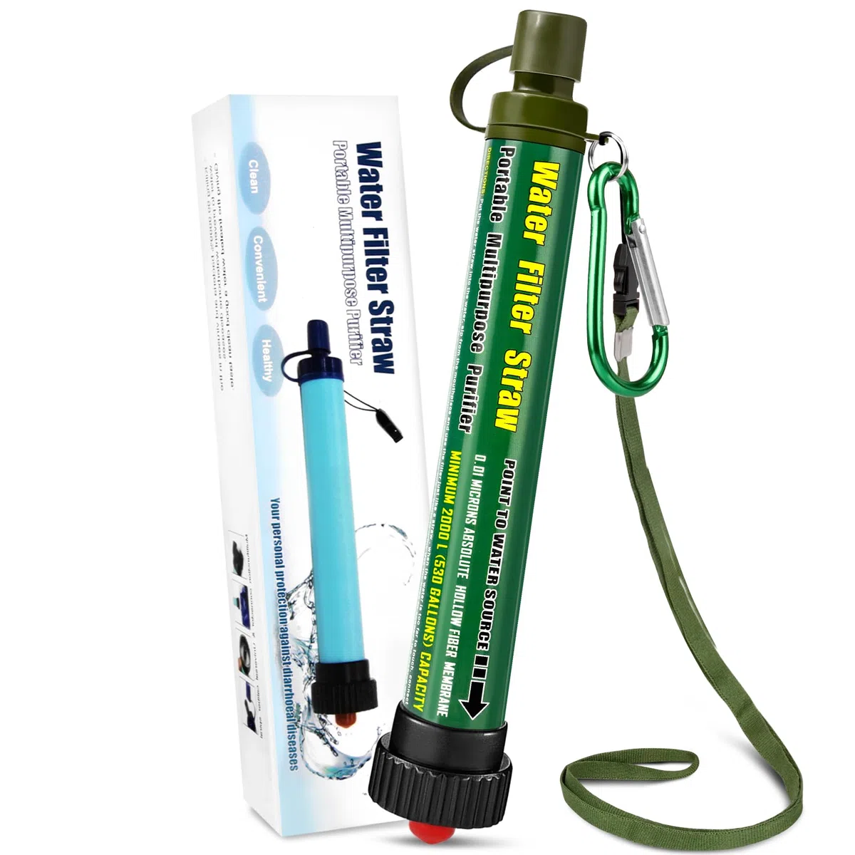 DeFe Filtre Eau Personnel 2000L Système de Filtration d'eau Élimine 99,9% des Bactéries Filtre à 0,01 Microns Paille Eau Potable pour Randonnée Voyage Backpacking Camping Survie…