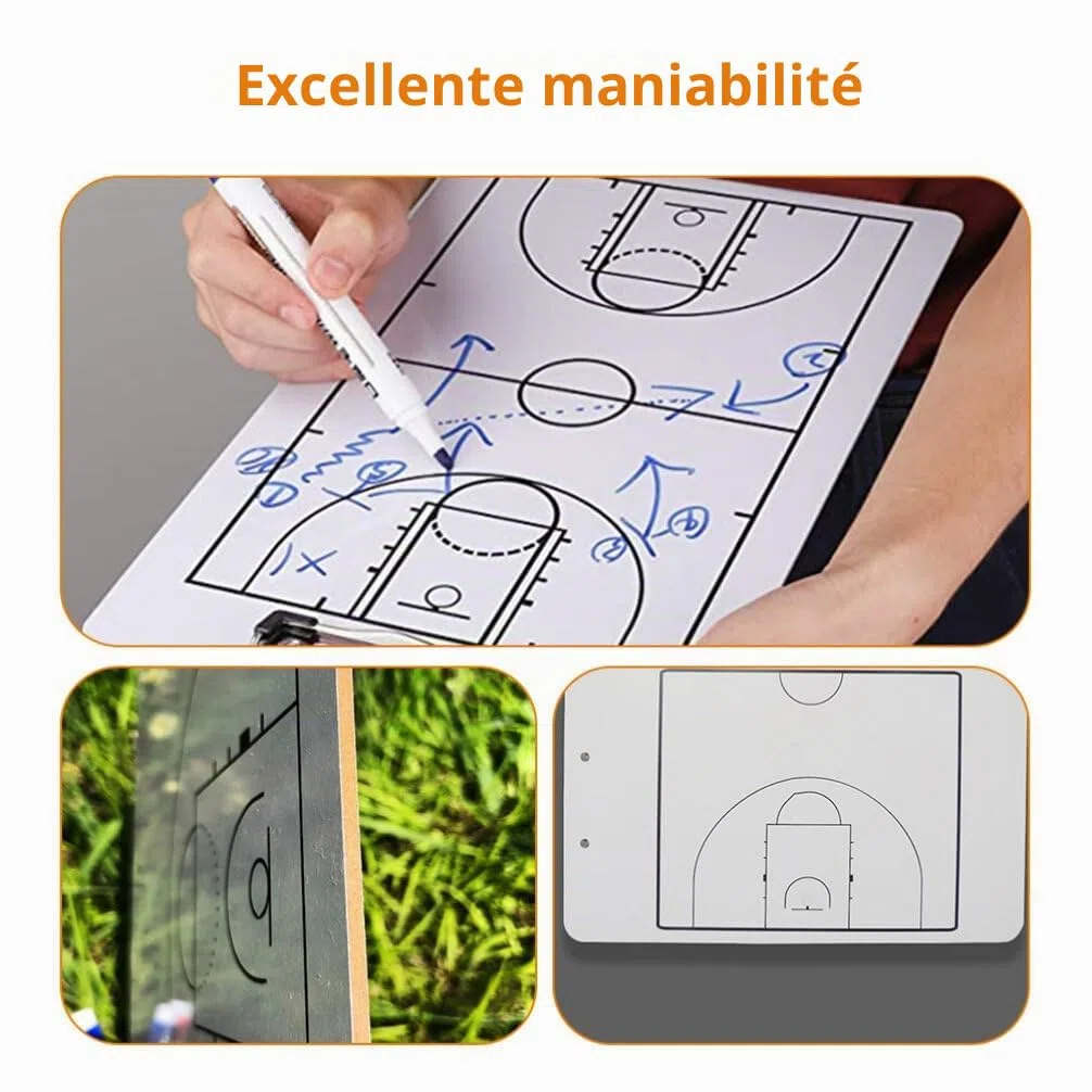 CLISPEED Support de de Basket- Options Marqueur Football Fichier Double Face Tableau Blanc Organisateur d'école Effacer Planches Serrage Écriture Coaching Sec cm Board Equipement Bureau pour