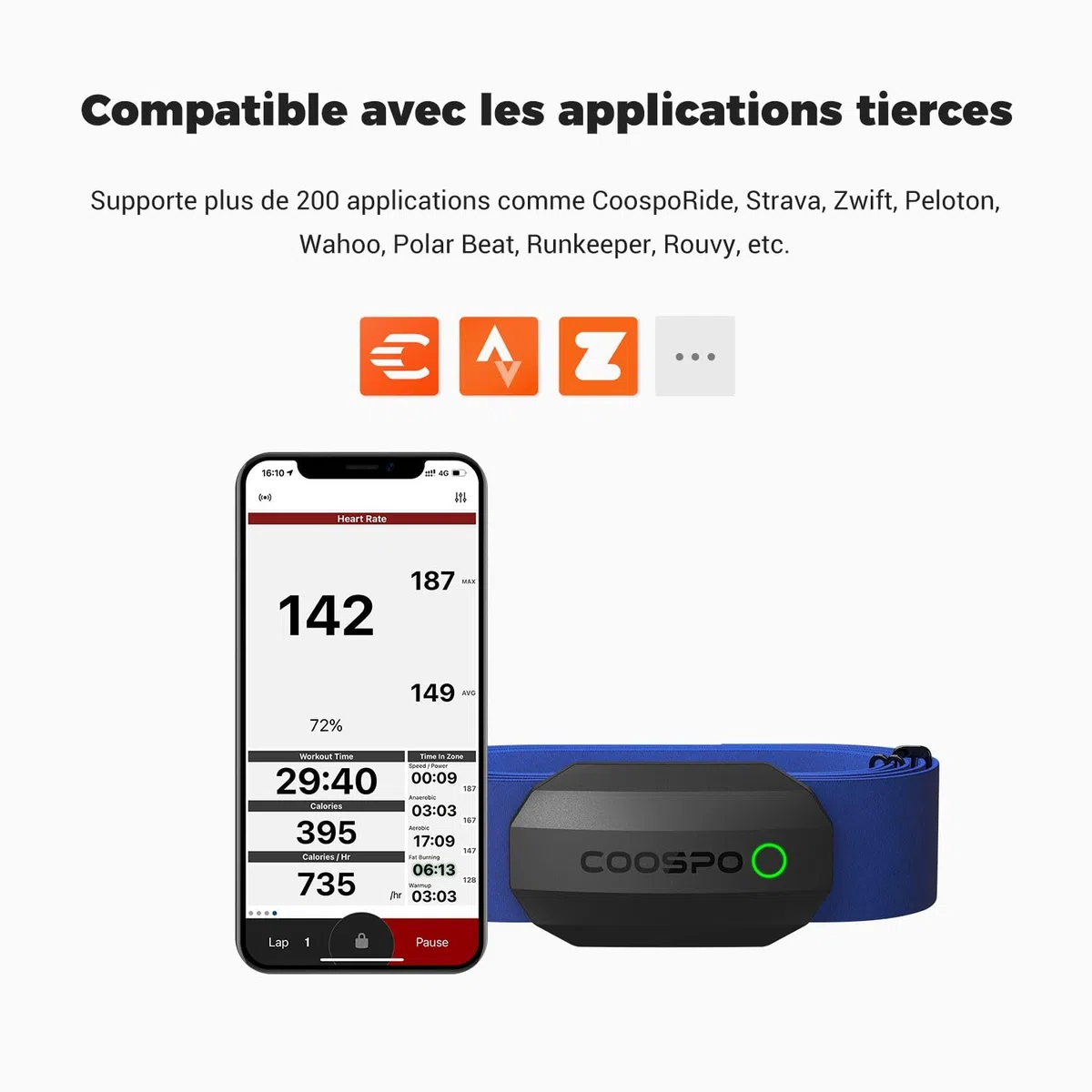 COOSPO H808S Capteur de Fréquence Cardiaque Bluetooth5.0 ANT+, Cardio Fréquencemètres ECG/EKG, Étanche IP67, Compatible avec Wahoo, Strava, Adidas, Coosporide, Polar Beat, Kinomap