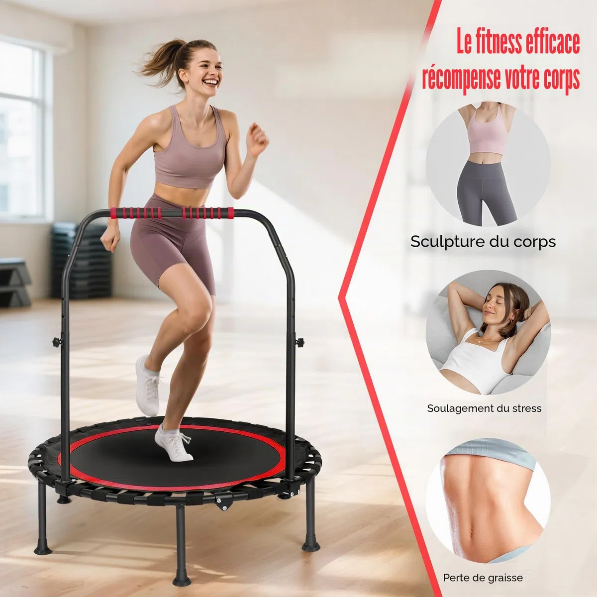 Trampoline d'intérieur fitness pliable sans installation Ø 101 cm Mini trampoline Charge maximale 150 kg Stable et silencieux pour adultes