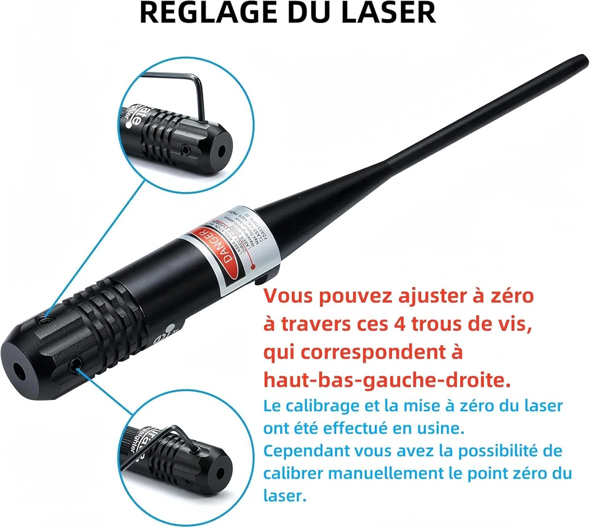 KinZon Viseur Laser Professionnel Rouge - Compatible Calibres .22 à .50 & 9mm | Kit d'Alignement Haute Précision pour Fusils, Pistolets et Airsoft | Réglage Optique sans Tir | 5 Adaptateurs