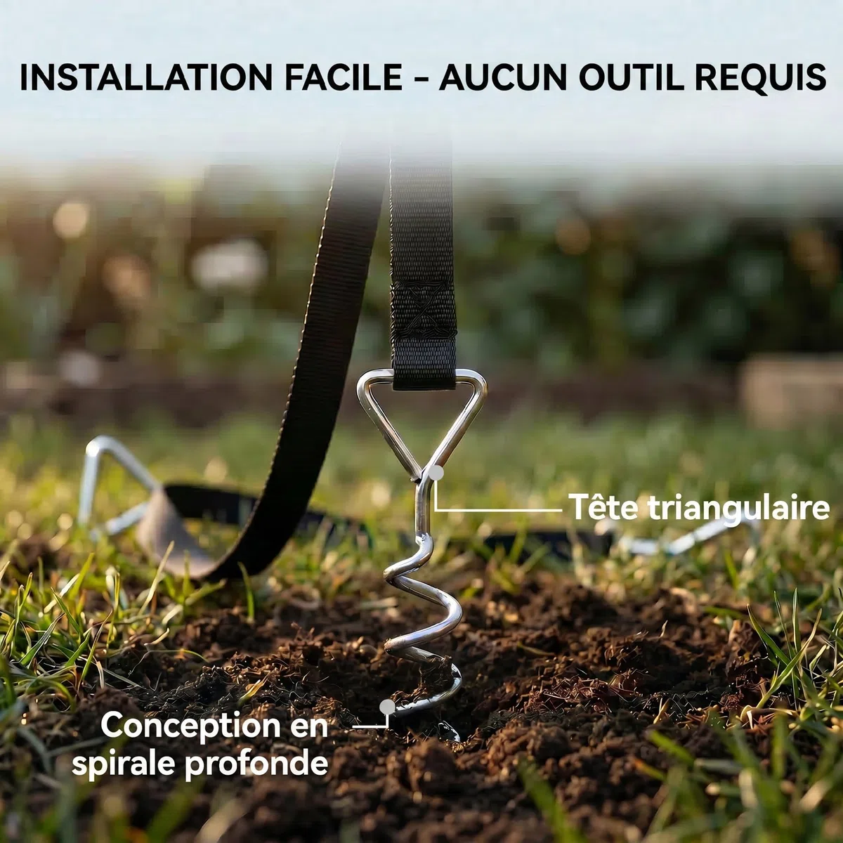 SPORTNOW Lot de 4 Piquets d'ancrage au Sol en Acier Galvanisé, Ancrage Spirales 32 cm, avec 4 Sangles Ajustables 180 cm, Kit d'ancrage au Sol pour Trampoline, Tentes, Balançoires, Abris