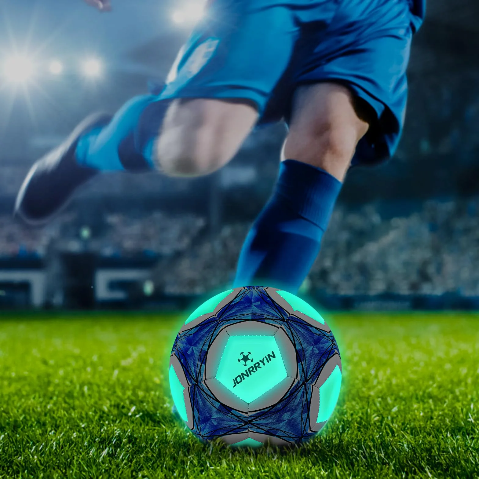 JONRRYIN Ballon de Football en Fluorescence, Ballon de Football Lumineux, Officielle Taille 5, Ballon De Foot pour Enfants et Jeunes et Adulte Ballon de Match de Football avec Pompe